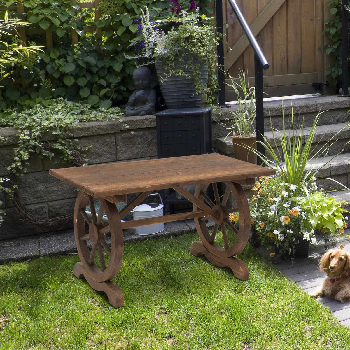 Garden Table Solid Wood Balcony Table Wooden Table Wheel Shape Weather-Resistant Natural 113 X W60 X H65 Cm