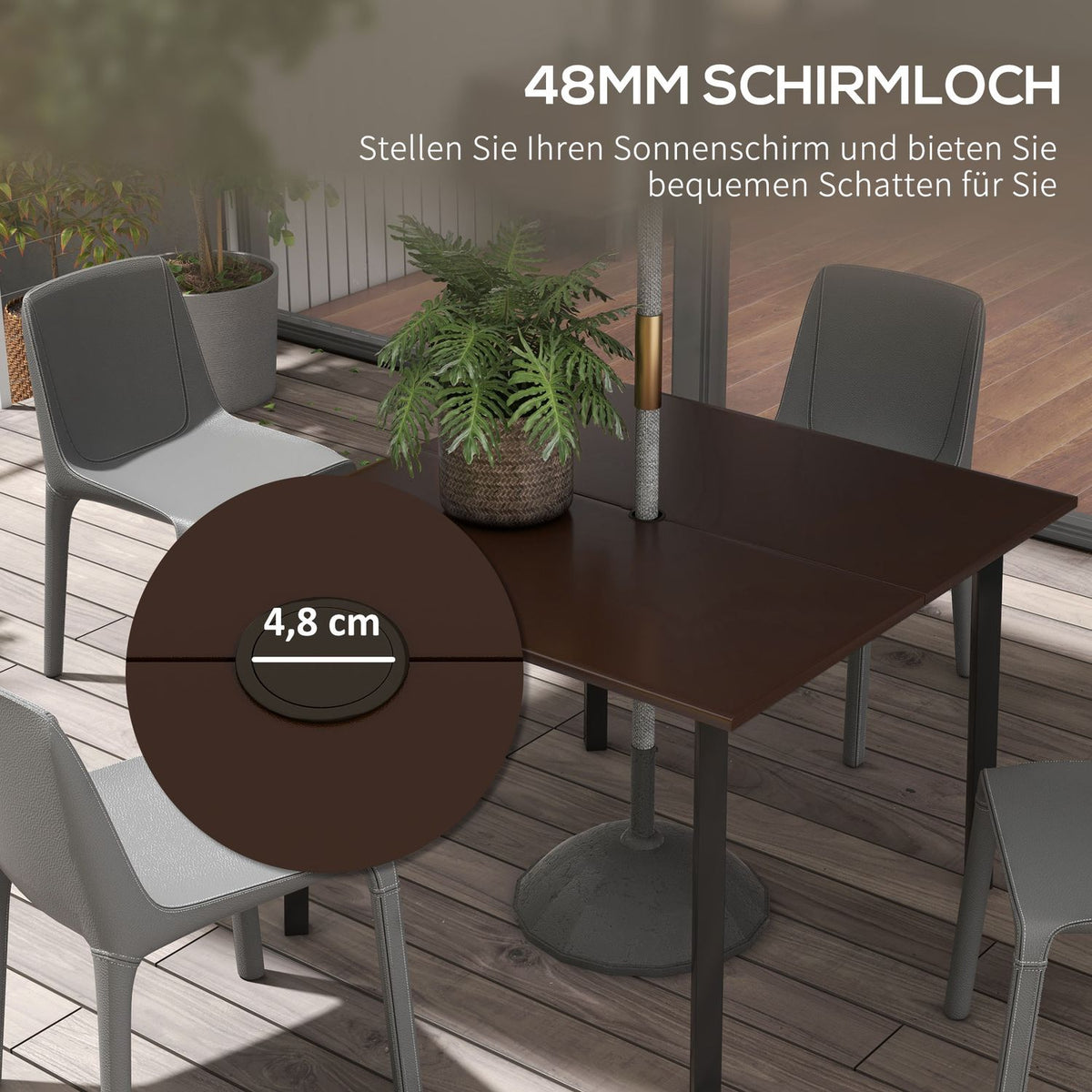 Garden Table Square 4 Person Umbrella Hole Steel Brown 100X100X72Cm