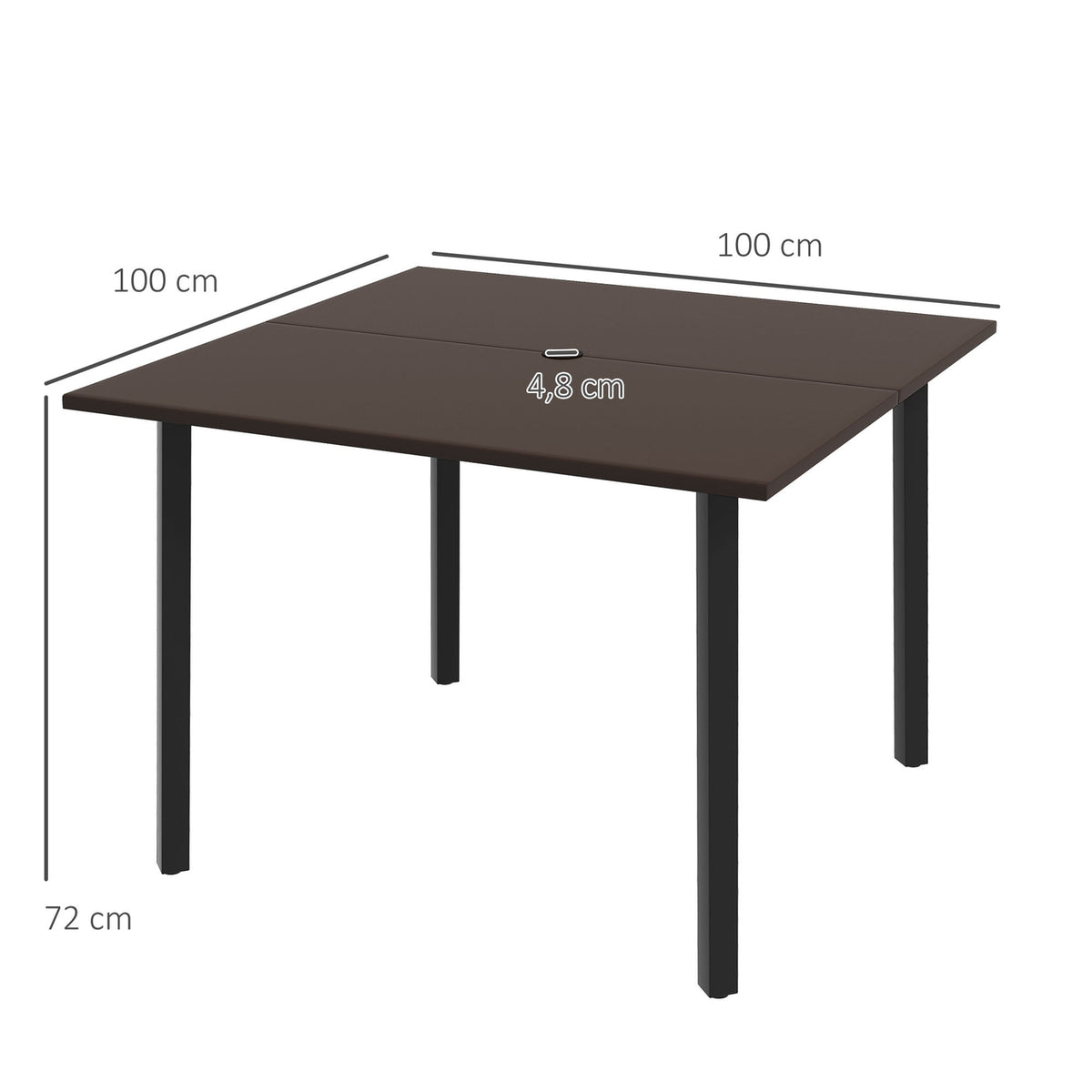 Garden Table Square 4 Person Umbrella Hole Steel Brown 100X100X72Cm