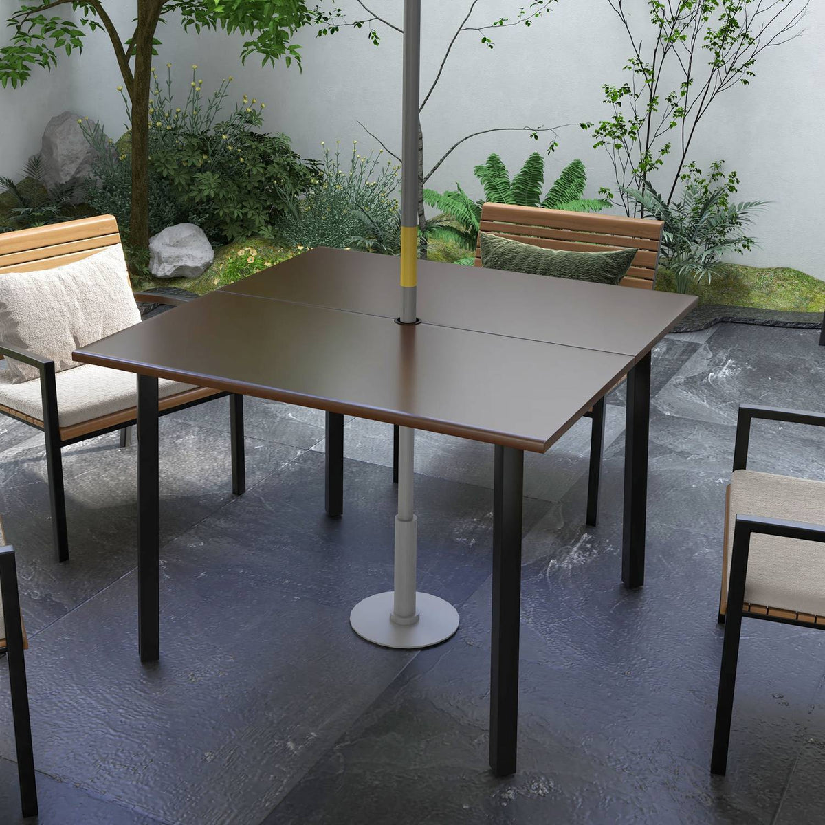 Garden Table Square 4 Person Umbrella Hole Steel Brown 100X100X72Cm