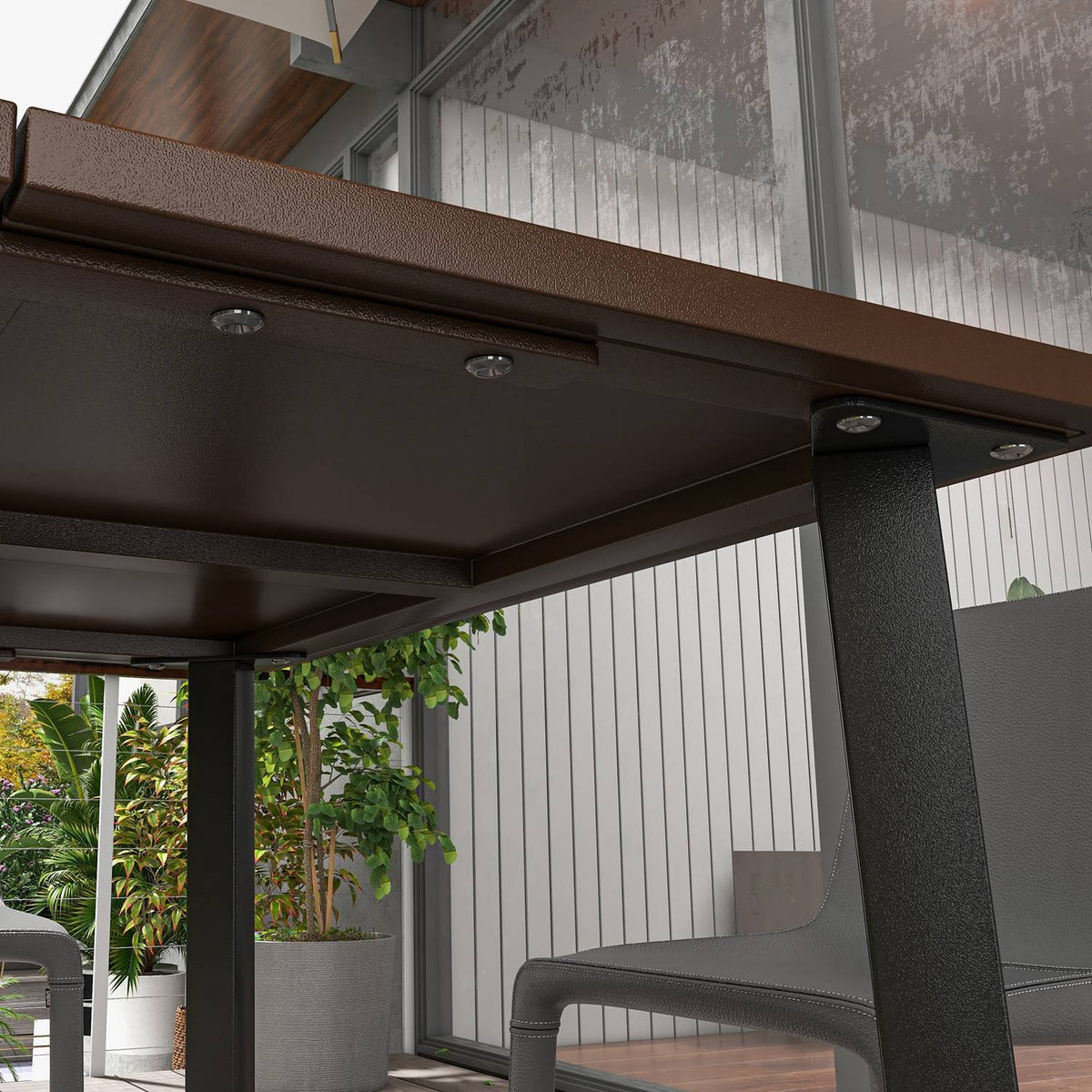 Garden Table Square 4 Person Umbrella Hole Steel Brown 100X100X72Cm