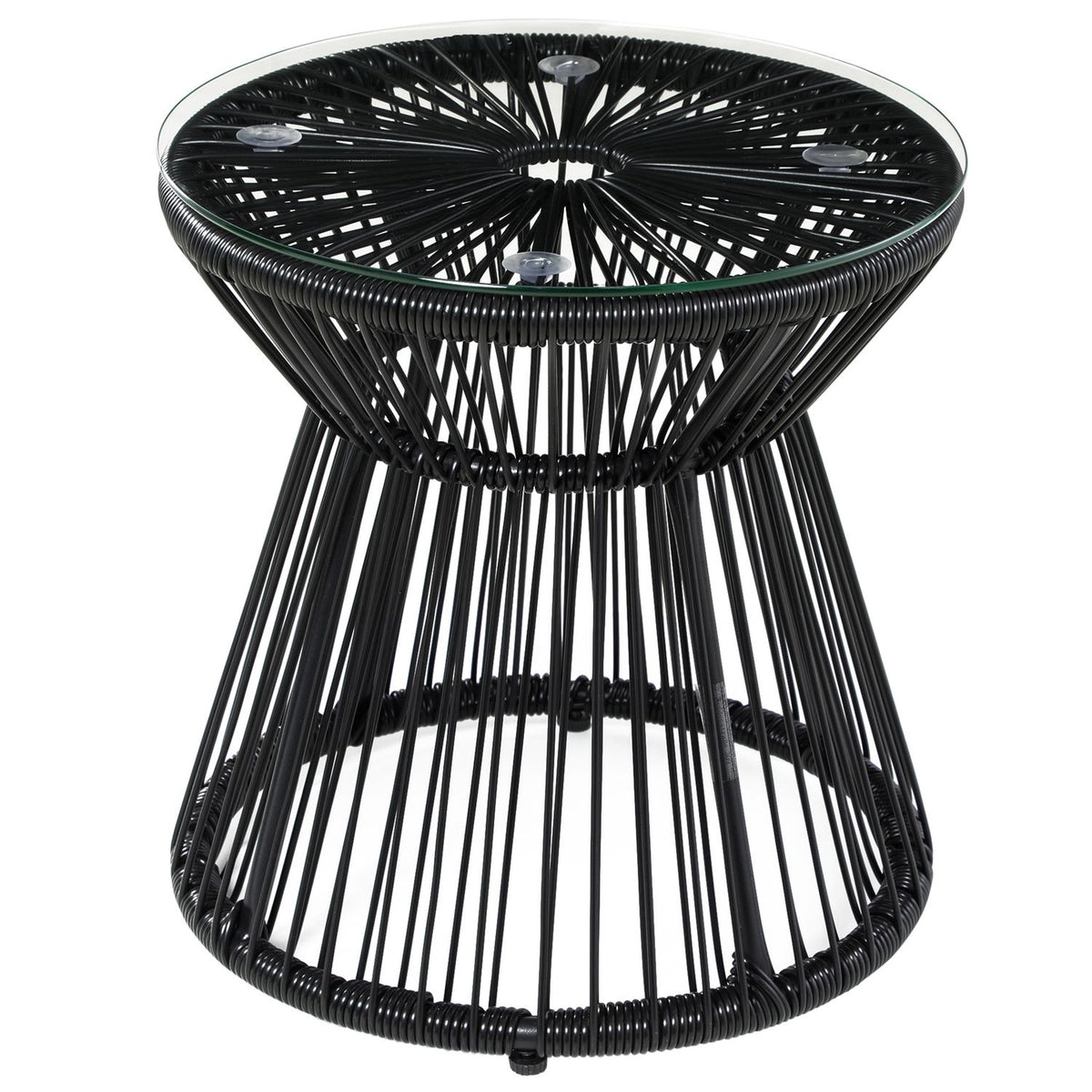 Garden Table With Hollow Drum Design, Bistro Table With Glass Table Top, Round Coffee Table, Bistro Table With Glass Table Top, Black
