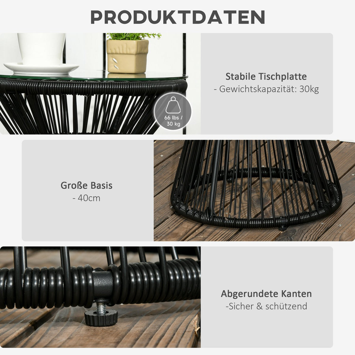 Garden Table With Hollow Drum Design, Bistro Table With Glass Table Top, Round Coffee Table, Bistro Table With Glass Table Top, Black