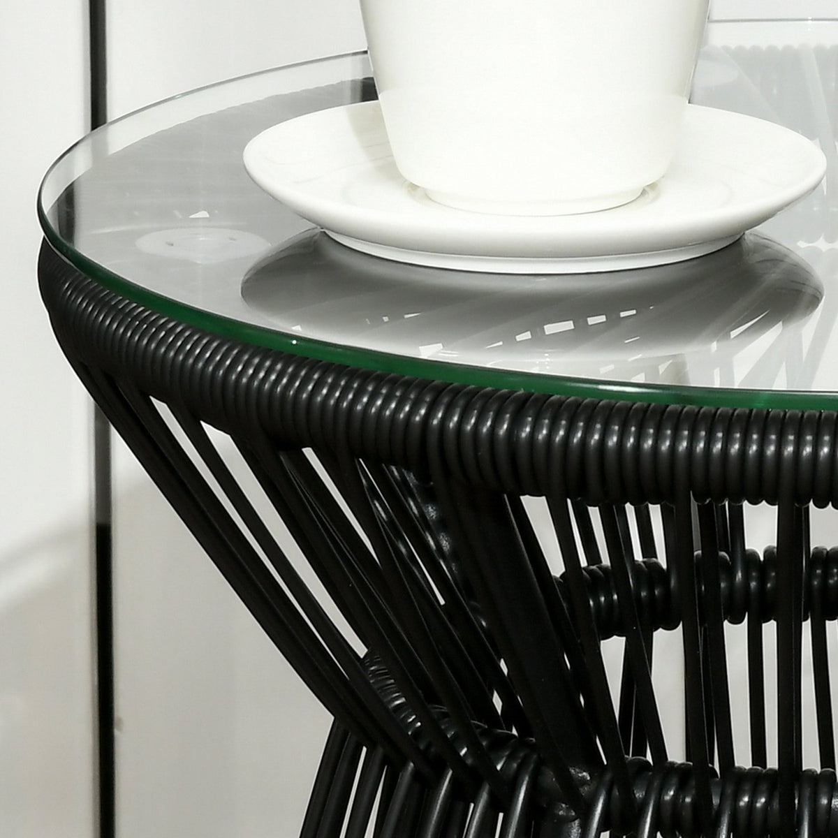 Garden Table With Hollow Drum Design, Bistro Table With Glass Table Top, Round Coffee Table, Bistro Table With Glass Table Top, Black