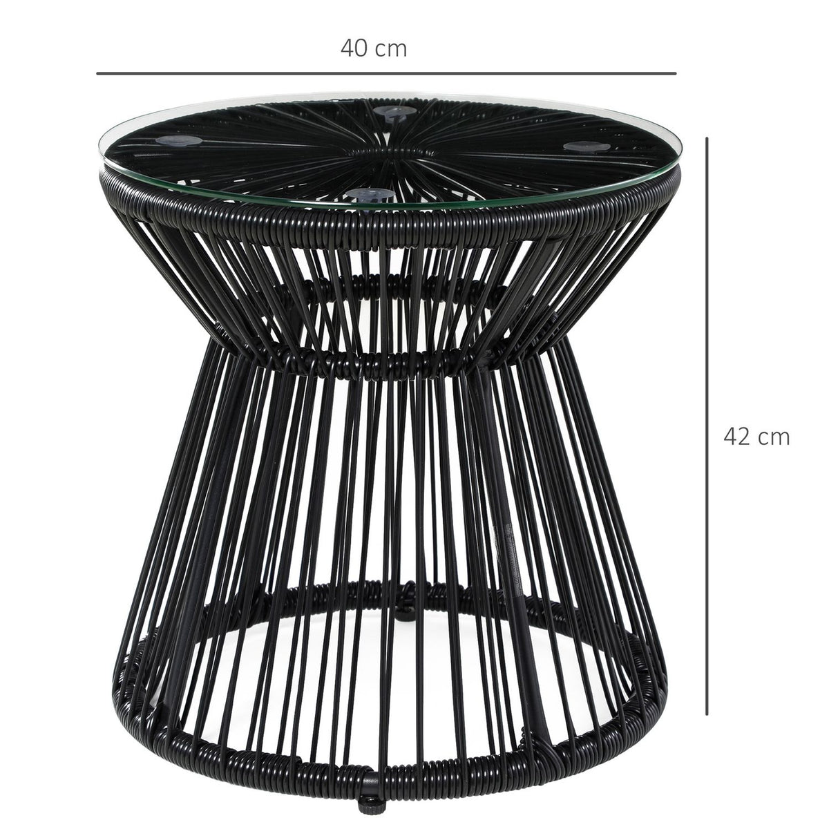 Garden Table With Hollow Drum Design, Bistro Table With Glass Table Top, Round Coffee Table, Bistro Table With Glass Table Top, Black
