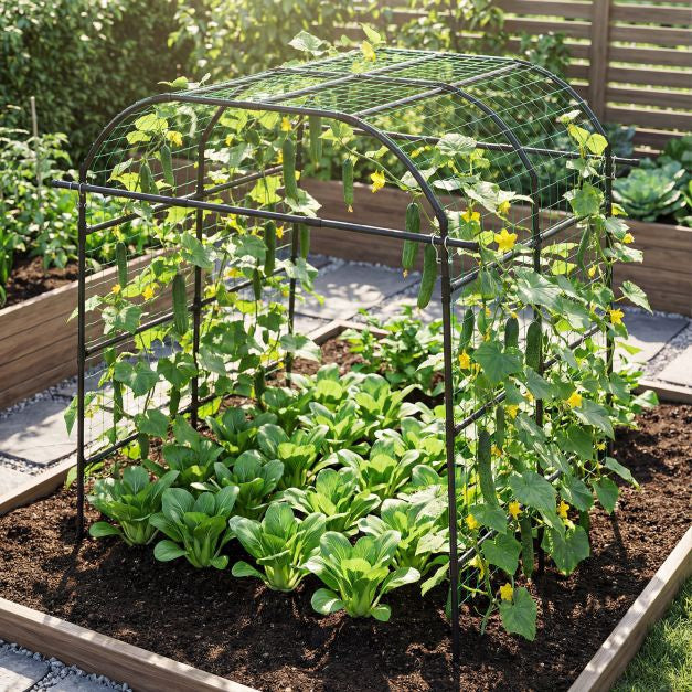 Garden Trellis Arch, U-Shaped PE-Coated Metal, Black