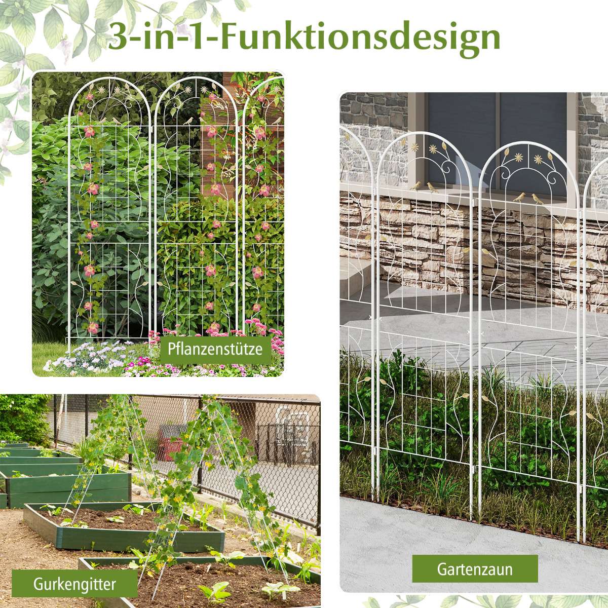 Garden Trellis Set, 2 Pack Galvanized Metal 180 x 50 cm White