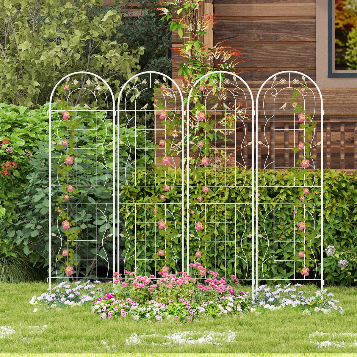 Garden Trellis Set, 2 Pack Galvanized Metal 180 x 50 cm White
