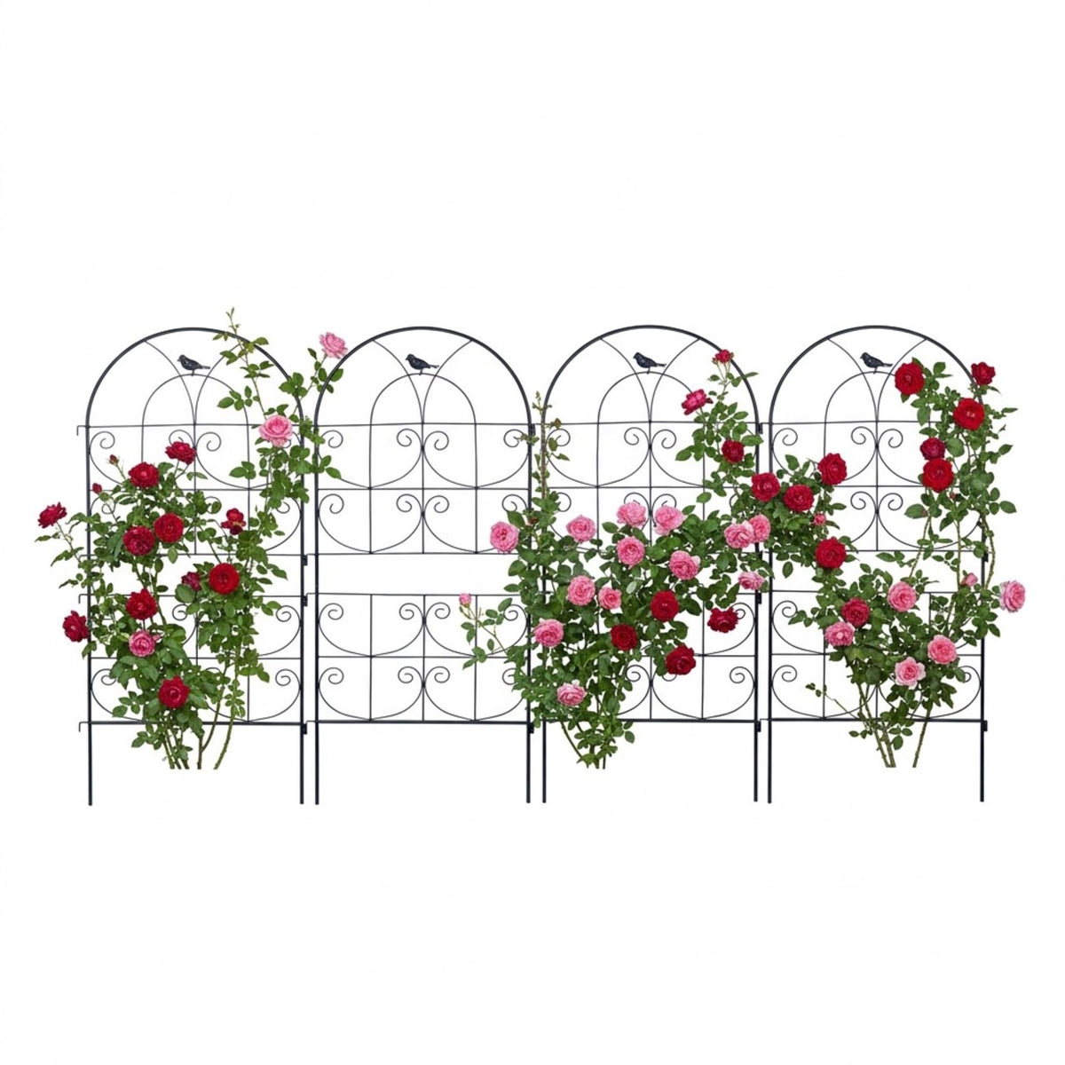 Garden Trellis Set, Hinged Powder-Coated Steel, Black