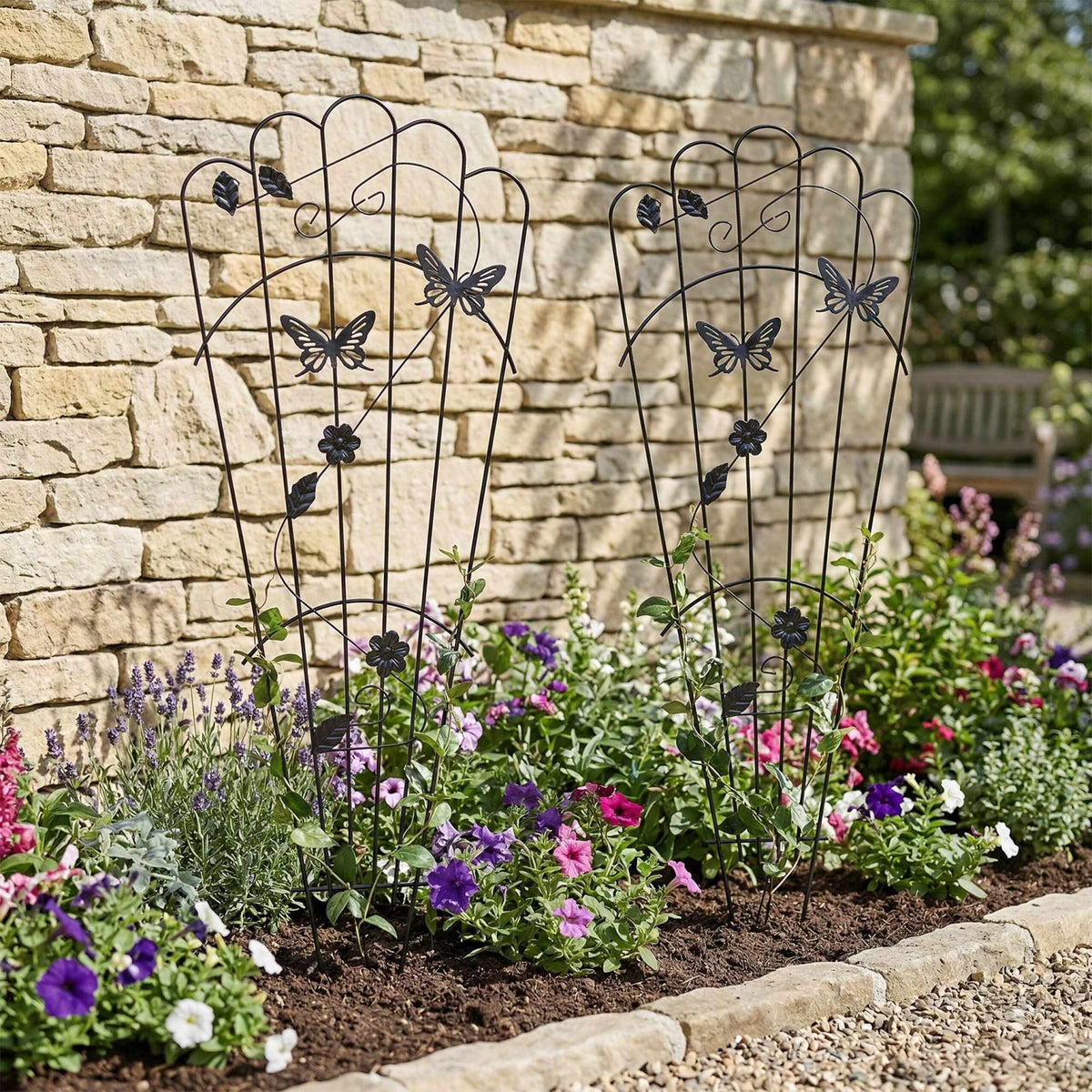 Garden Trellis Set of 2, Metal Butterfly Climbing Support