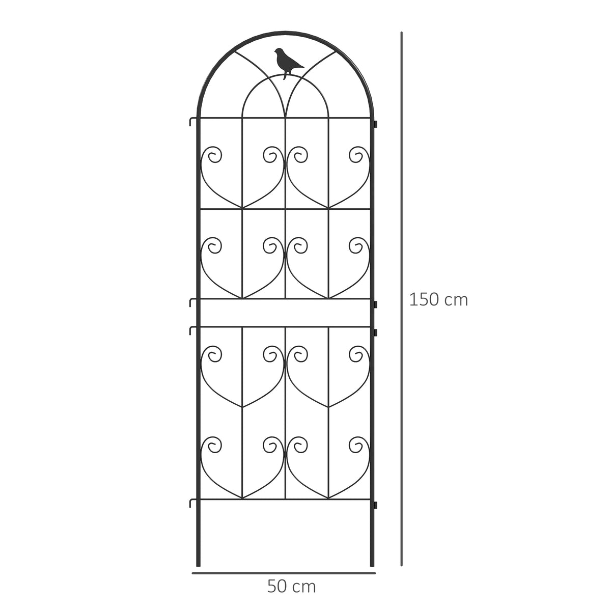 Garden Trellis with Bird Design, Metal, 50x150 cm, 2-Pack