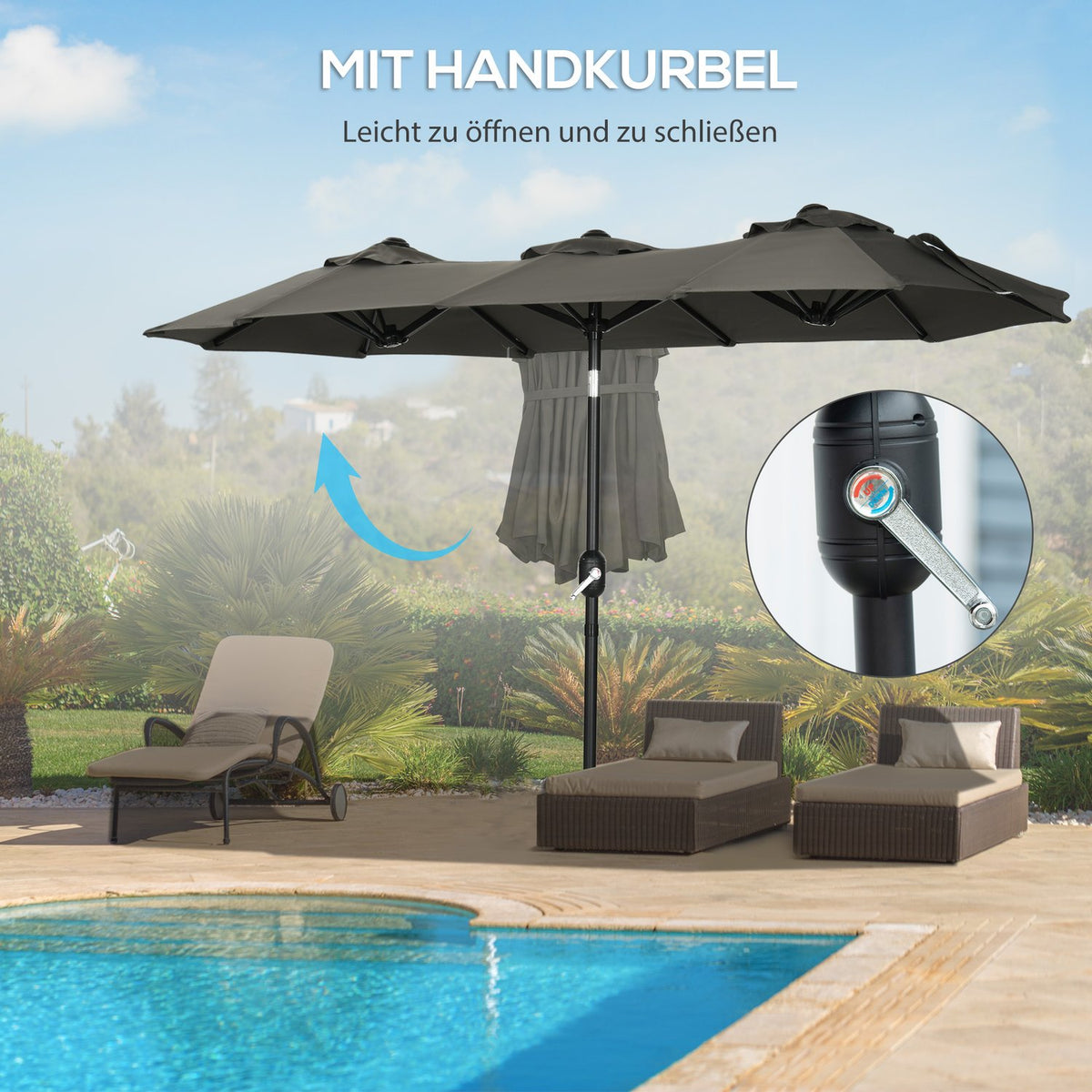 Garden Umbrella 285X147Cm Market Umbrella With Adjustable Tilt Angle Double Parasol Wind Canopy For Patio Gray