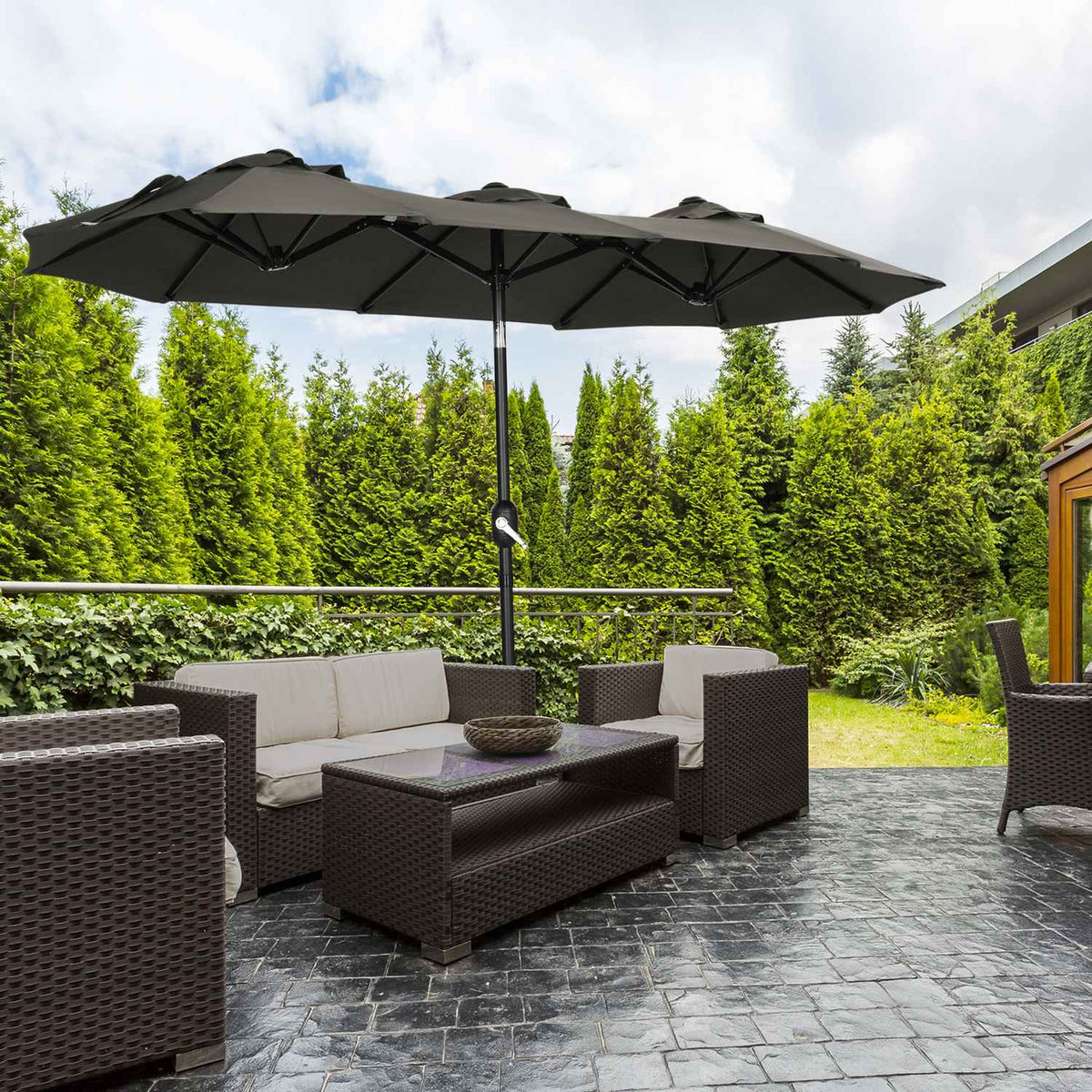 Garden Umbrella 285X147Cm Market Umbrella With Adjustable Tilt Angle Double Parasol Wind Canopy For Patio Gray