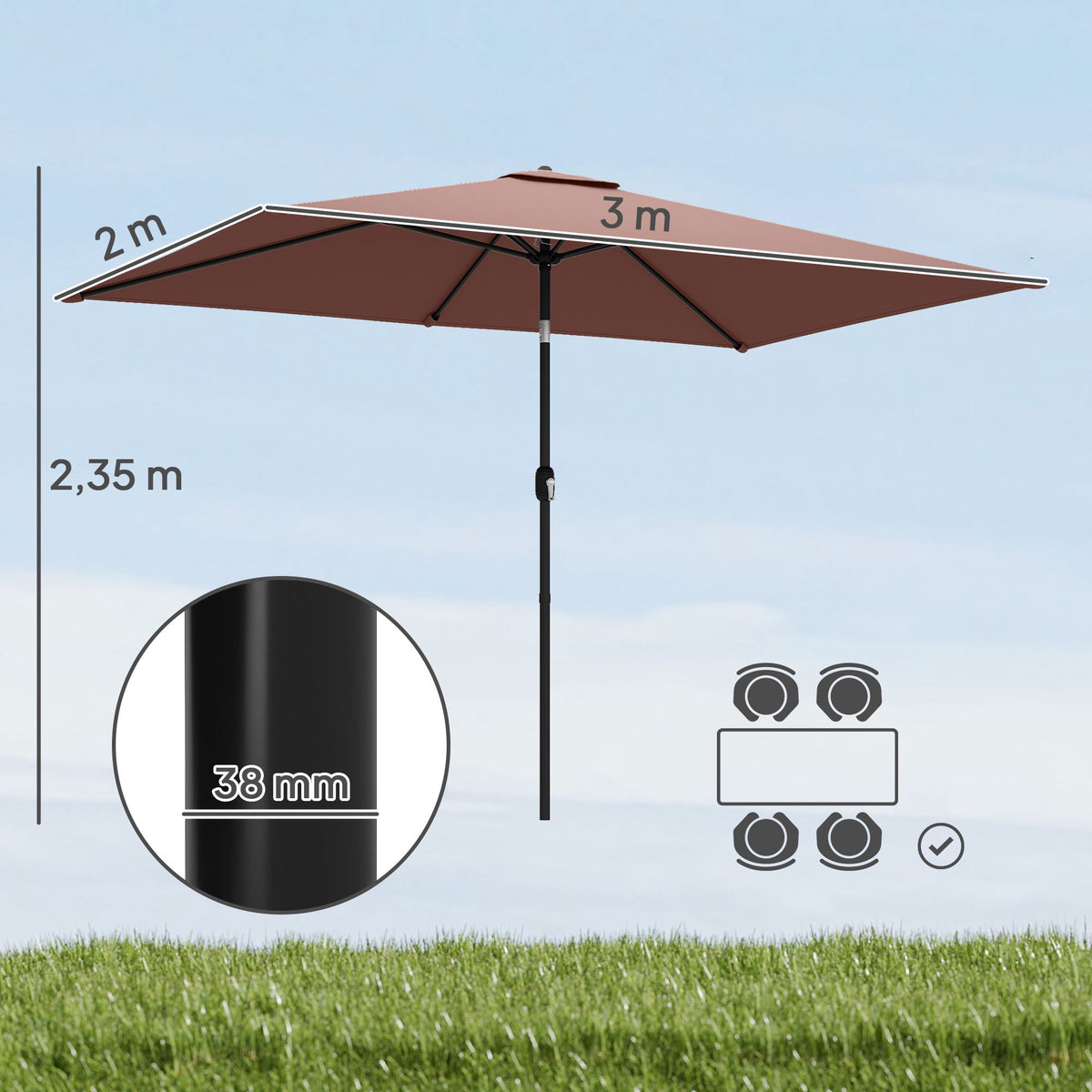 Garden Umbrella, Adjustable Tilt, 300x200 cm, Brown/Black