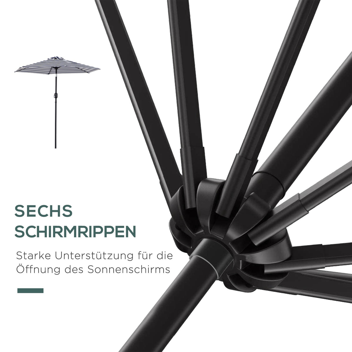 Garden Umbrella, Patio Umbrella With Steel Frame, Blue Stripes, Ø230X216Cm, For Outdoor Use