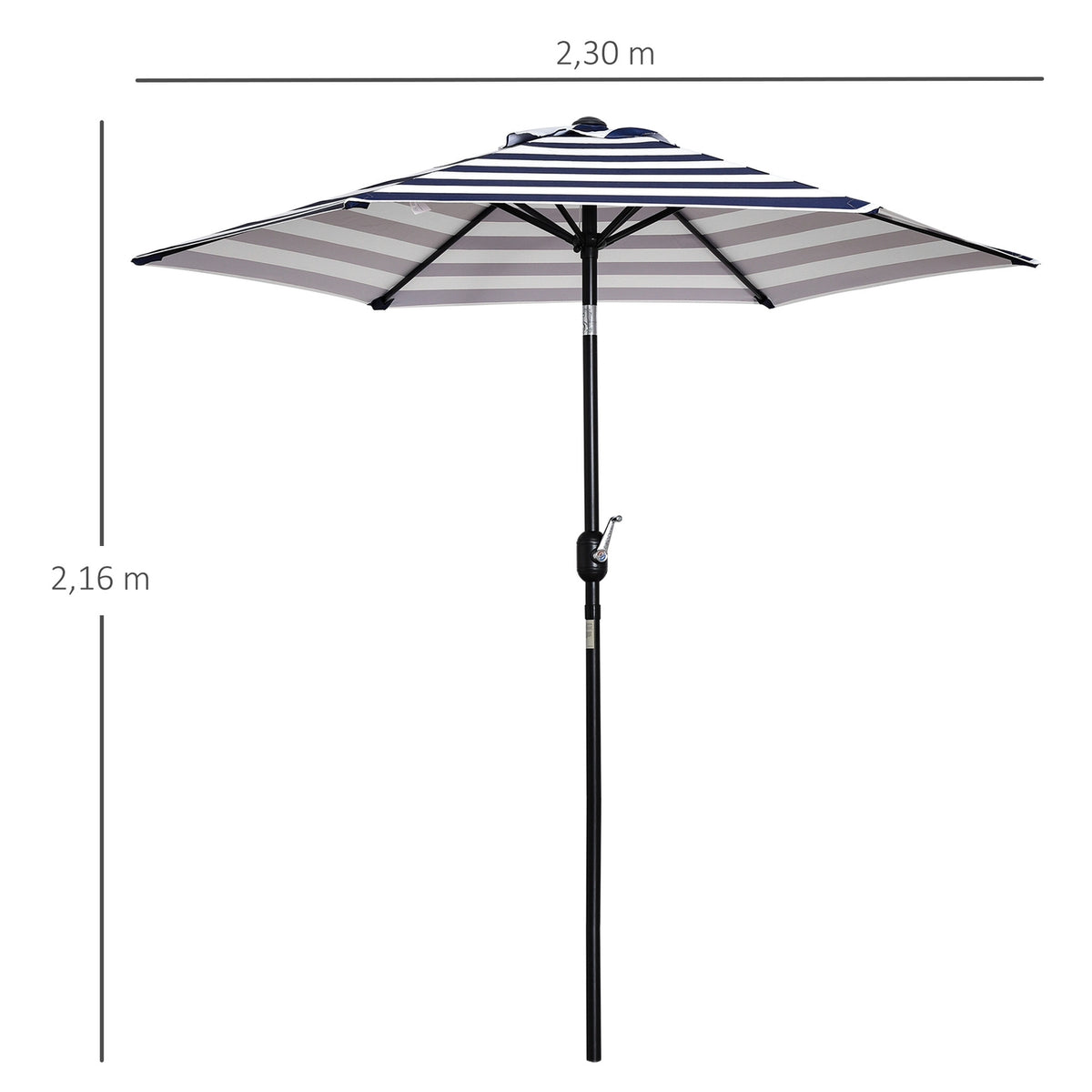 Garden Umbrella, Patio Umbrella With Steel Frame, Blue Stripes, Ø230X216Cm, For Outdoor Use