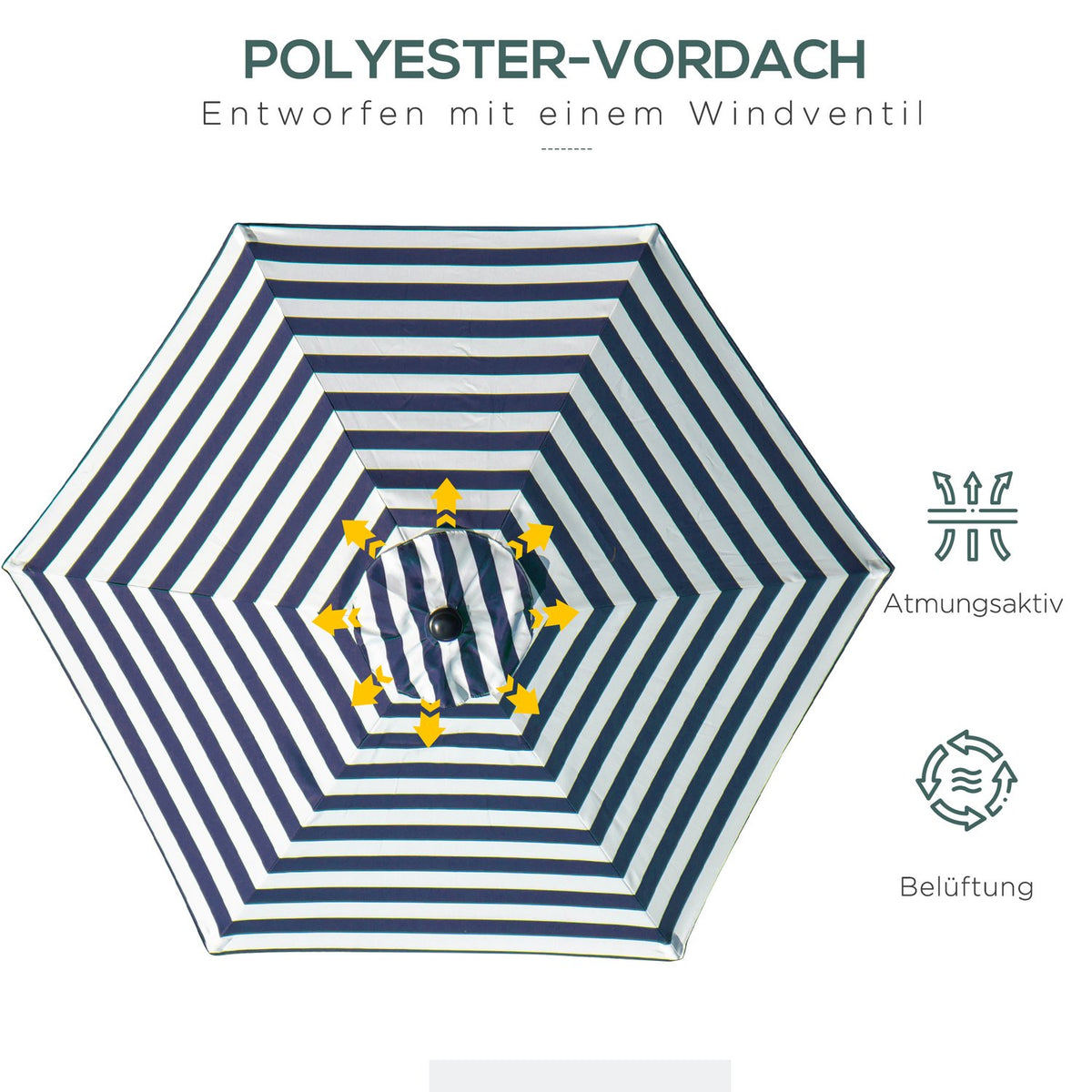 Garden Umbrella, Patio Umbrella With Steel Frame, Blue Stripes, Ø230X216Cm, For Outdoor Use