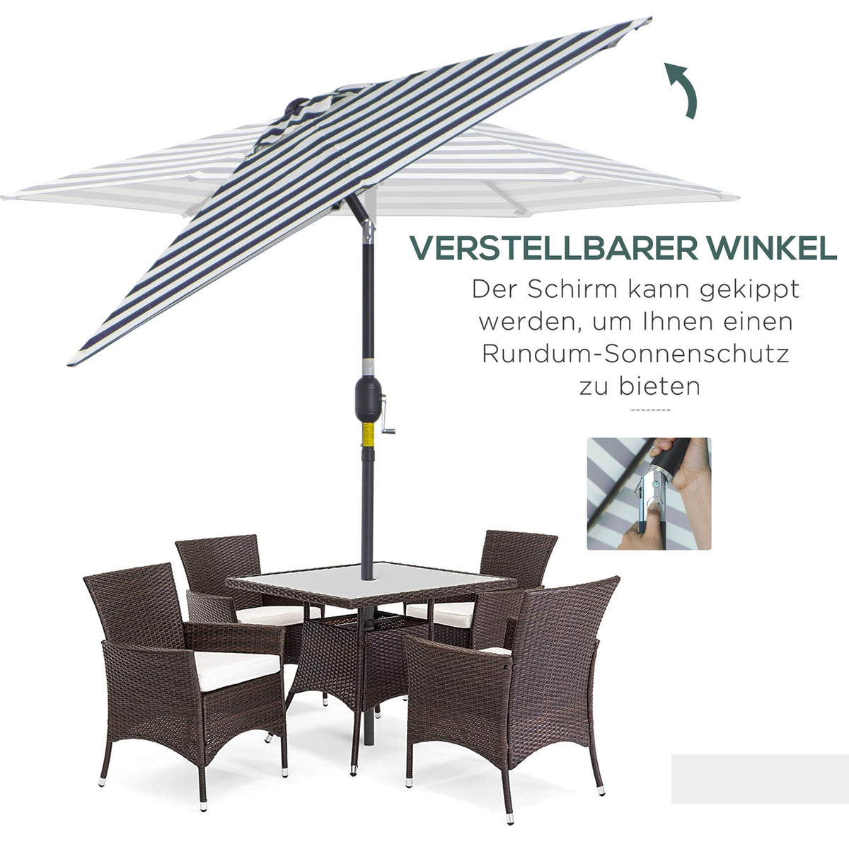 Garden Umbrella, Patio Umbrella With Steel Frame, Blue Stripes, Ø230X216Cm, For Outdoor Use