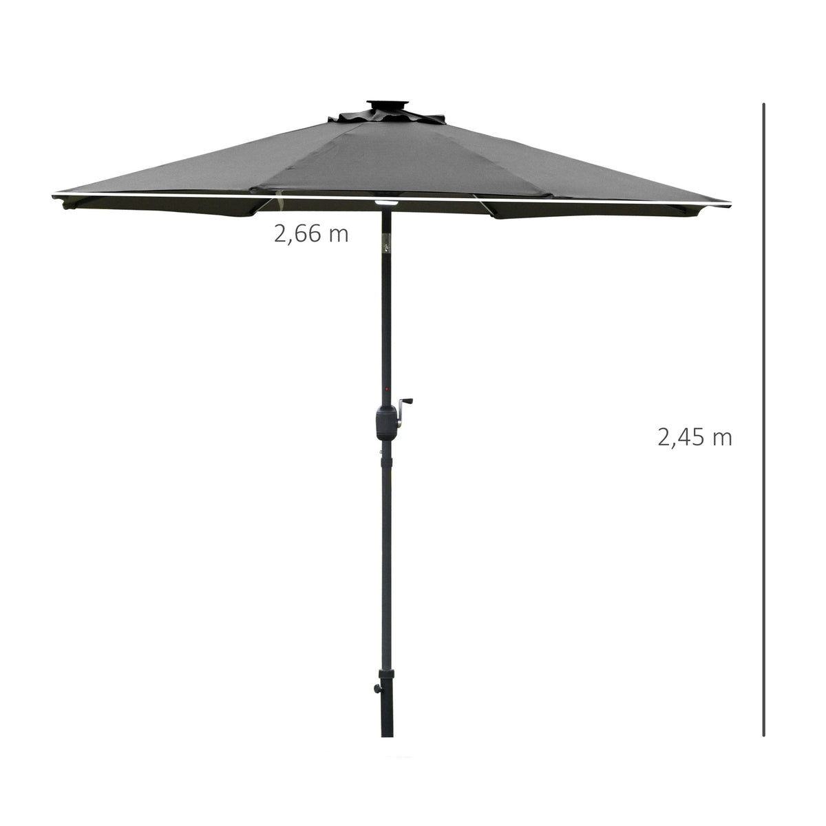 Garden Umbrella Solar Lighting Led Steel Aluminum Polyester Dark Gray Ø270X245Hcm
