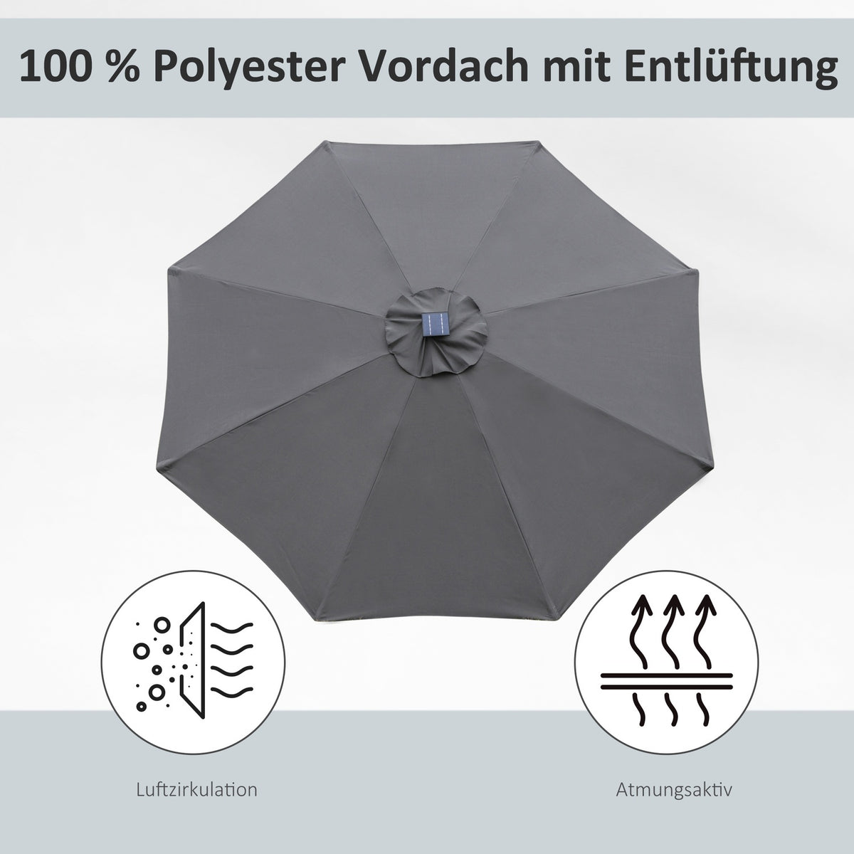 Garden Umbrella Solar Lighting Led Steel Aluminum Polyester Dark Gray Ø270X245Hcm