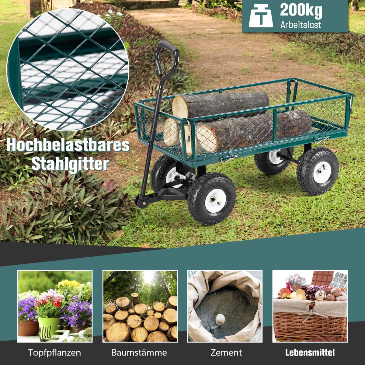 Garden Utility Cart, 330 lb, 10-Inch Pneumatic Wheels