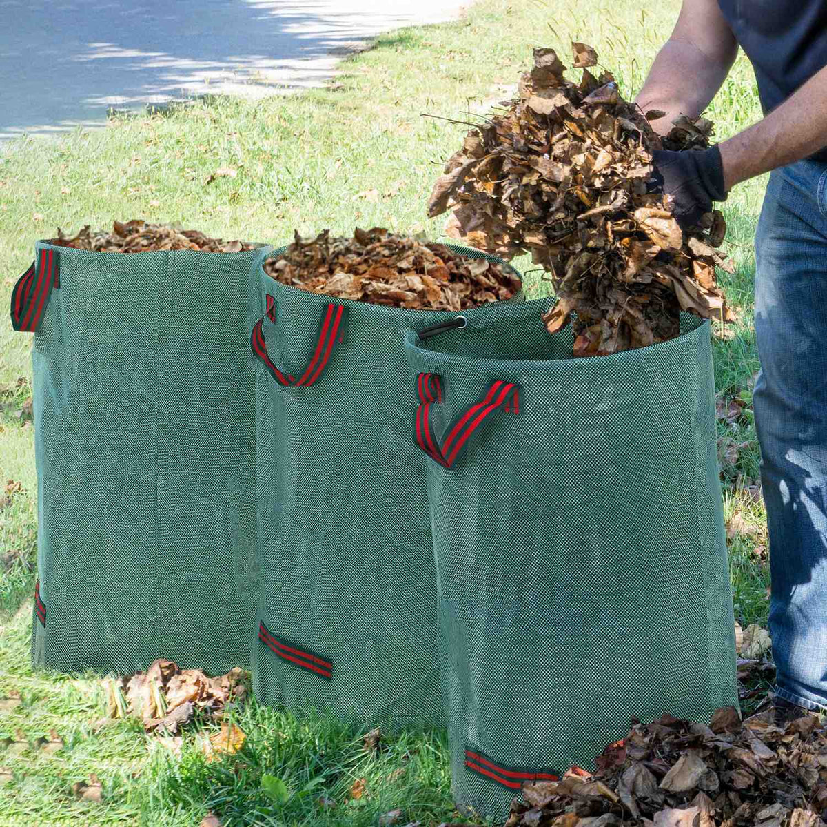 Garden bag 3x120L waterproof garden waste bag with handles, sturdy leaf bag, self-standing garden bags with UV protection, reusable garden waste bags for garden waste green cuttings