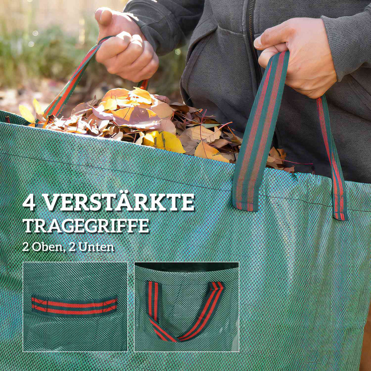 Garden bag 3x272L waterproof garden waste bag with handles, sturdy leaf bag, self-standing garden bags with UV protection, reusable garden waste bags for garden waste, green cuttings