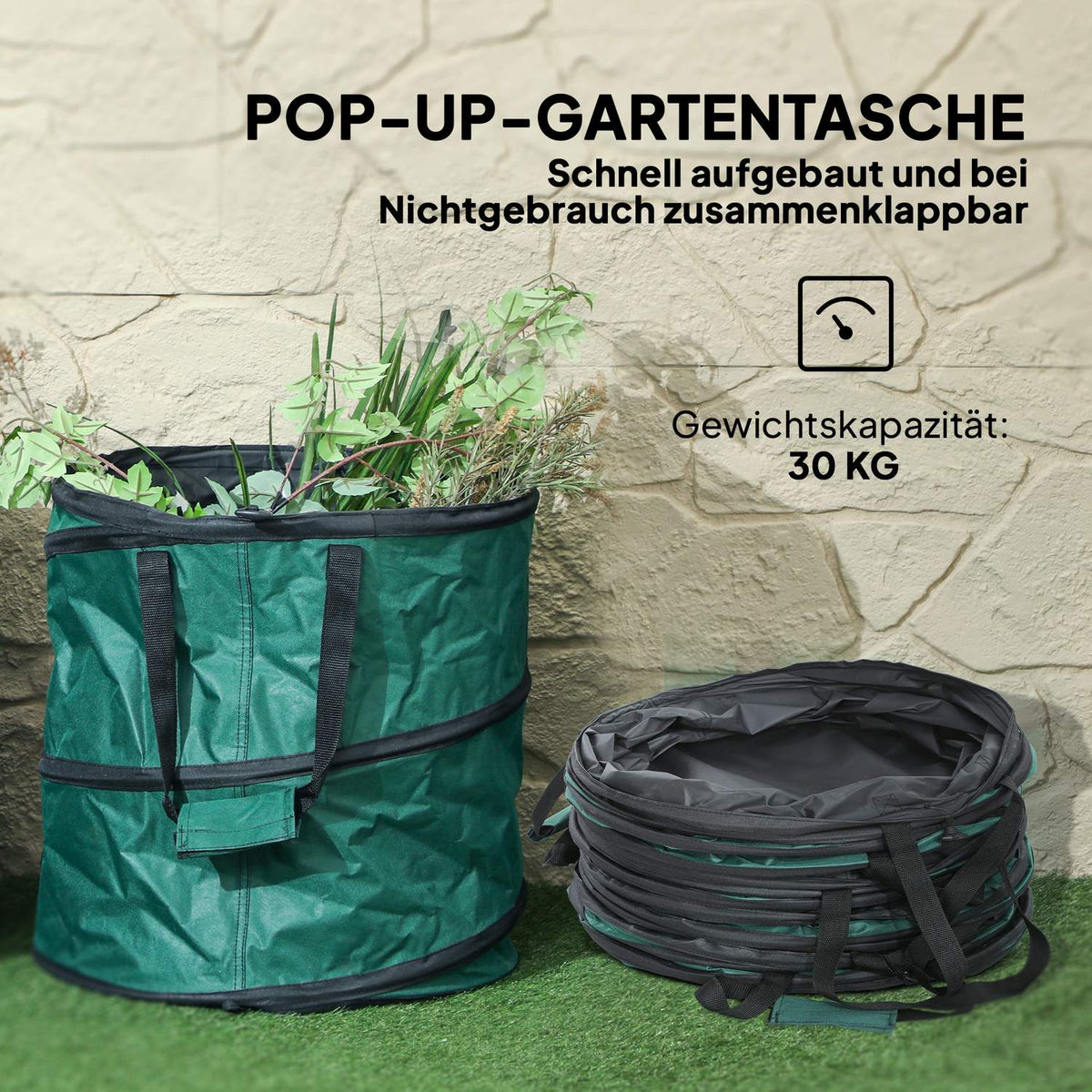 Garden bag 4x86L waterproof garden waste bag with zipper lid handles, sturdy leaf bag, self-standing garden bags, reusable garden waste bags for garden waste green cuttings
