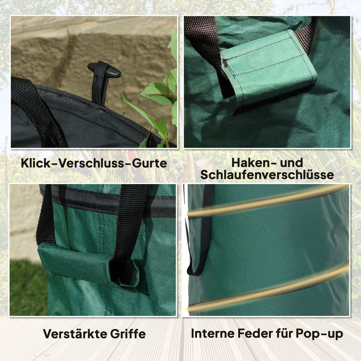 Garden bag 4x86L waterproof garden waste bag with zipper lid handles, sturdy leaf bag, self-standing garden bags, reusable garden waste bags for garden waste green cuttings