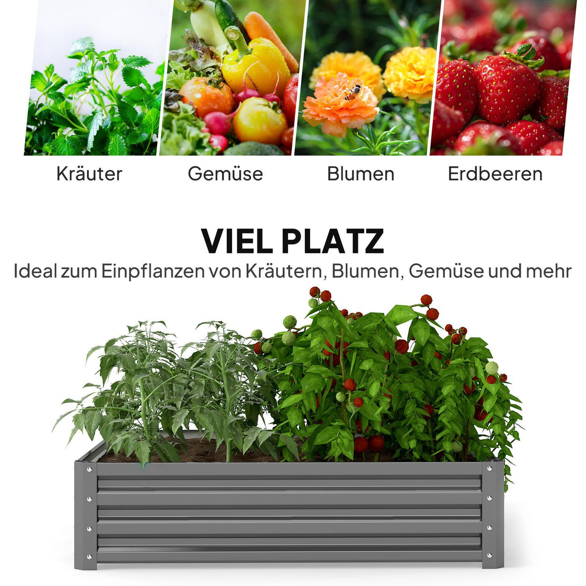Garden bed, planter with steel casing, light grey, 120 x 120 x 30 cm