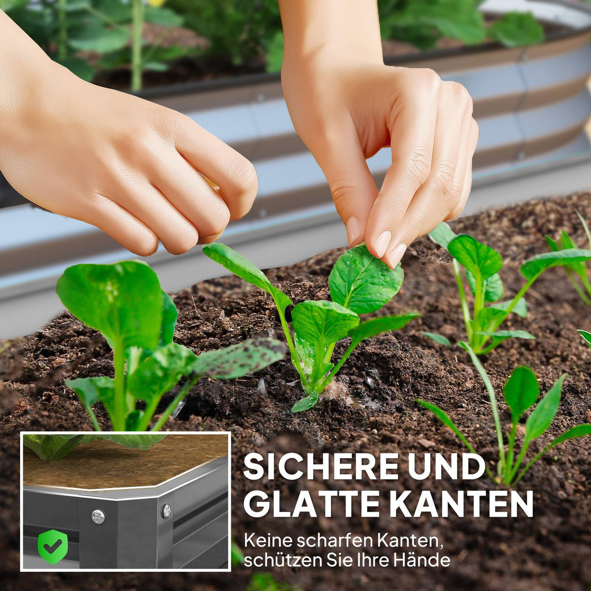 Garden bed, planter with steel casing, light grey, 120 x 120 x 30 cm