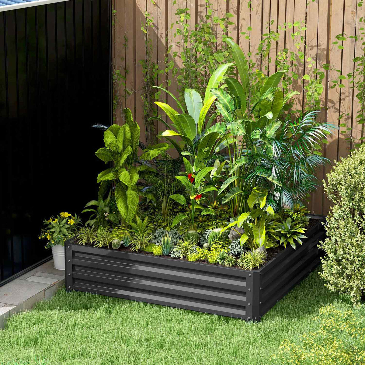 Garden bed, planter with steel casing, light grey, 120 x 120 x 30 cm