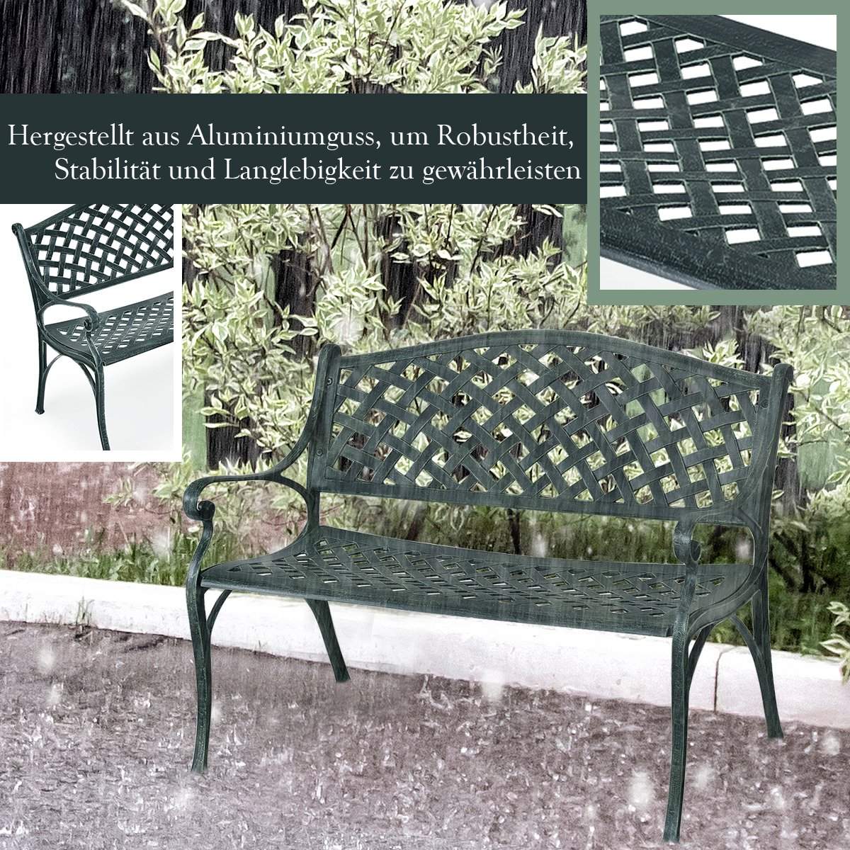 Garden bench aluminum bench with armrests bench 103 x 55 x 82 cm antique green