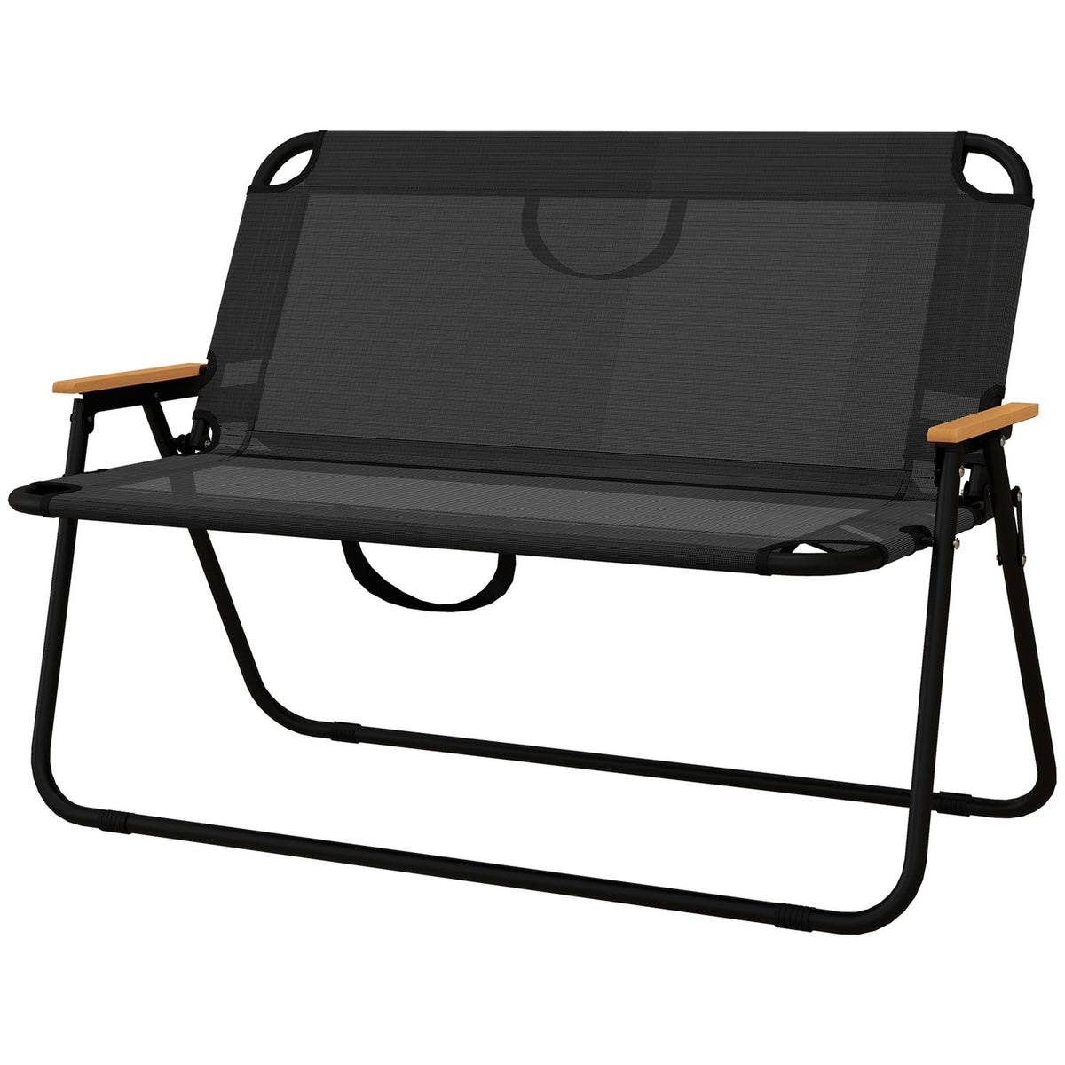 Garden bench folding 2-seater camping bench, up to 220 kg, for camping & patio, mesh, black, 108x65x73cm