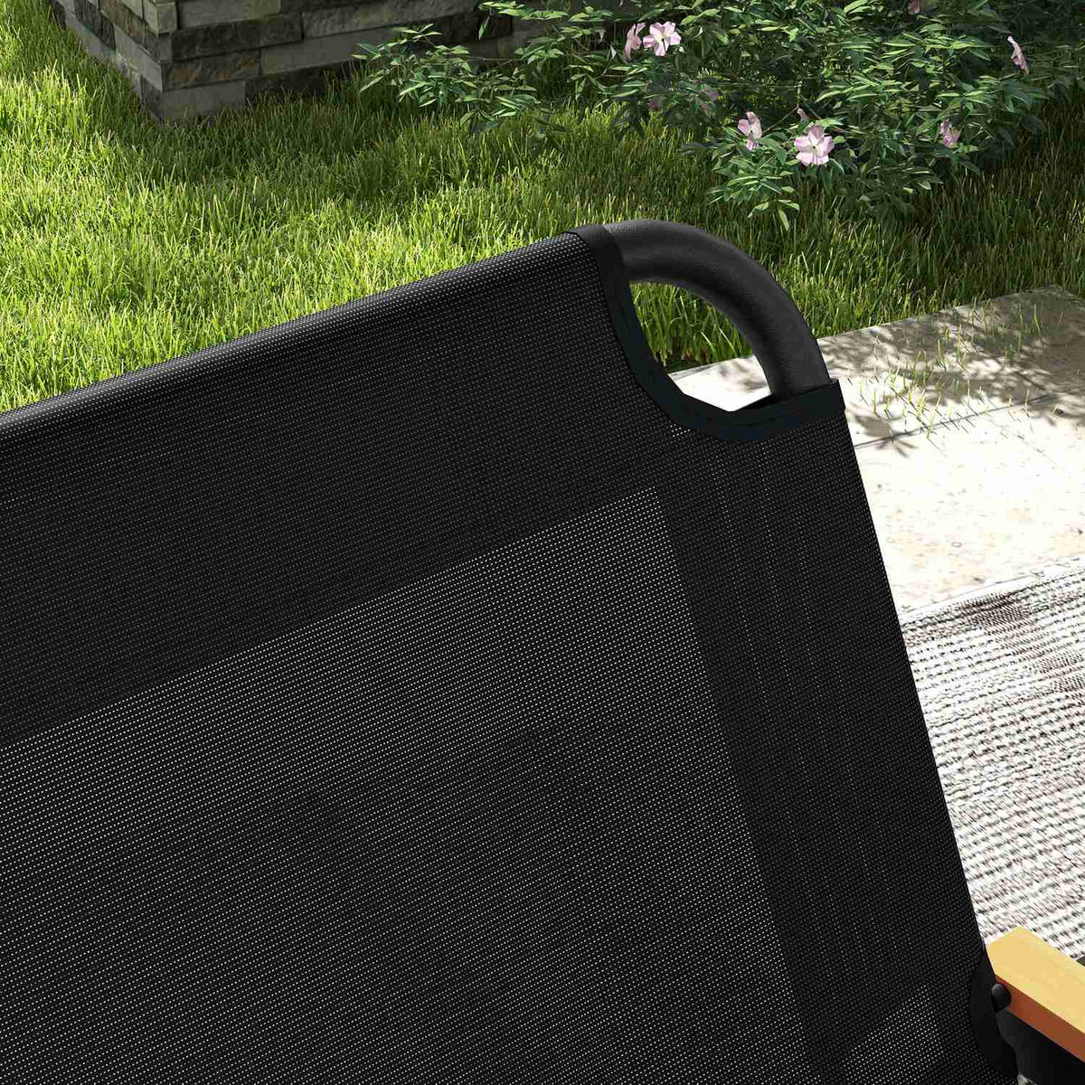 Garden bench folding 2-seater camping bench, up to 220 kg, for camping & patio, mesh, black, 108x65x73cm