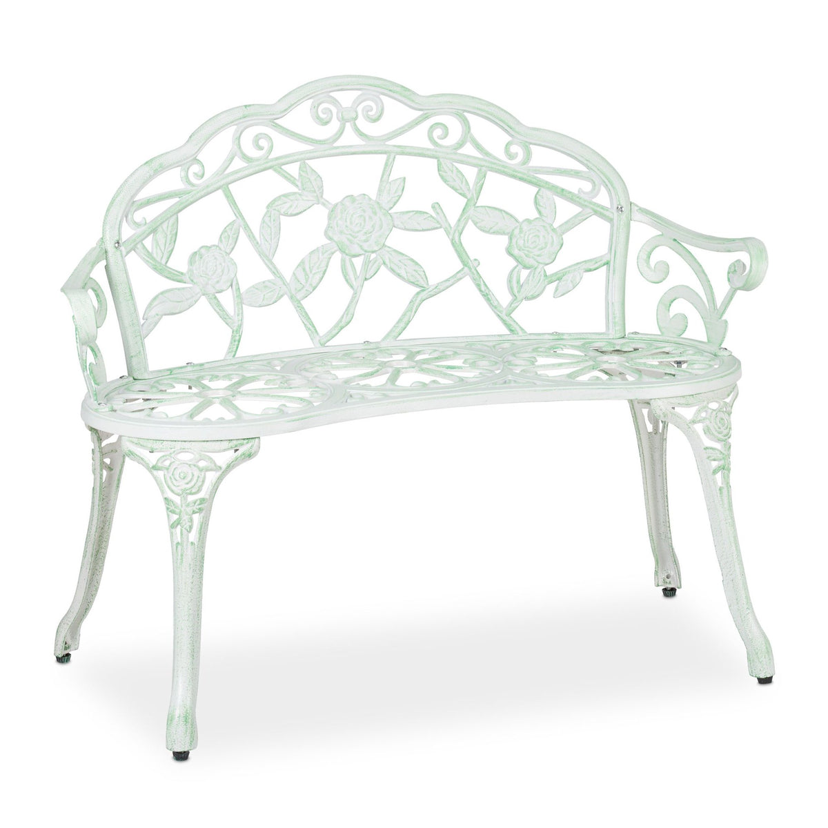 Garden bench greenish white with roses