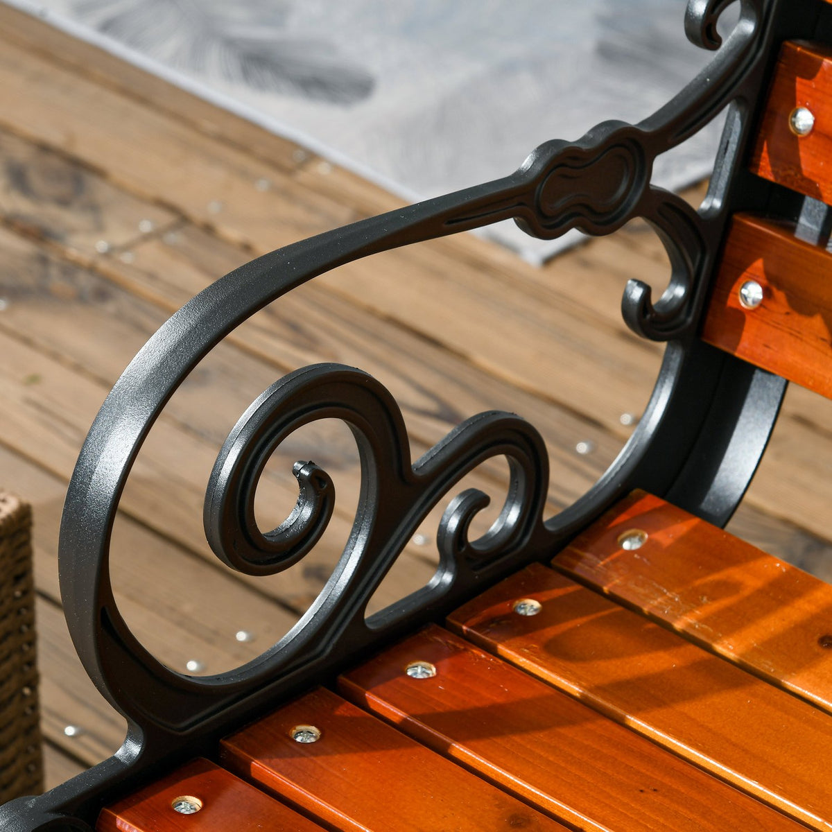 Garden bench, park bench, bench for 2 people, balcony bench with armrests, for garden, balcony, weatherproof, wood, 120 x 64 x 79 cm, teak