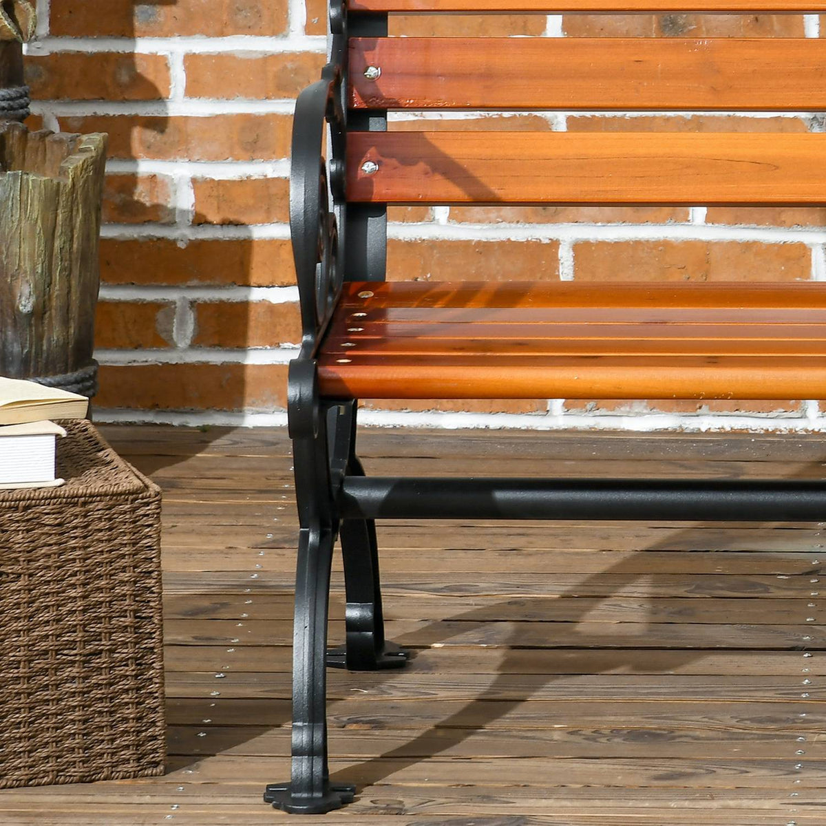 Garden bench, park bench, bench for 2 people, balcony bench with armrests, for garden, balcony, weatherproof, wood, 120 x 64 x 79 cm, teak