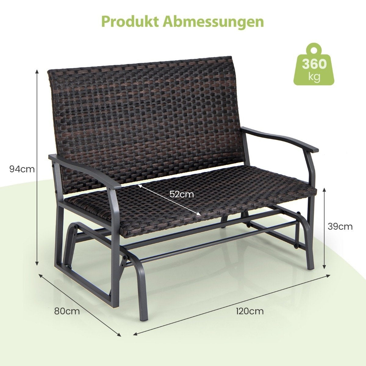 Garden bench polyrattan rocking bench with gentle sliding movement patio bench for balcony brown