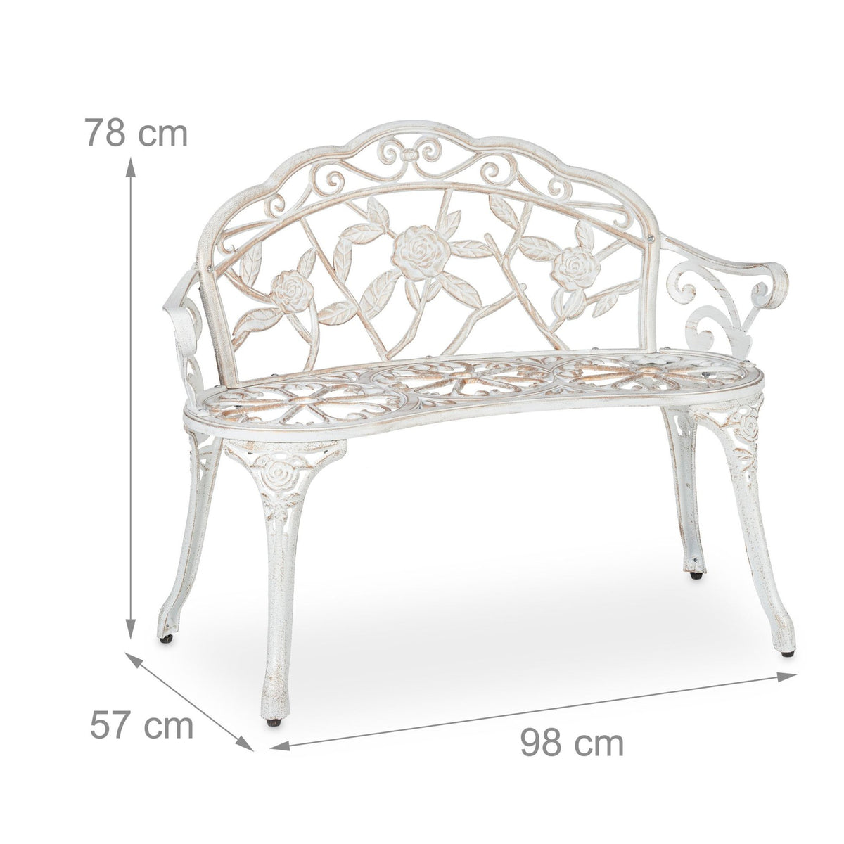 Garden bench white-bronze colored with roses