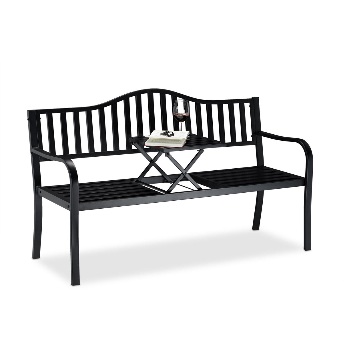 Garden bench with integrated table