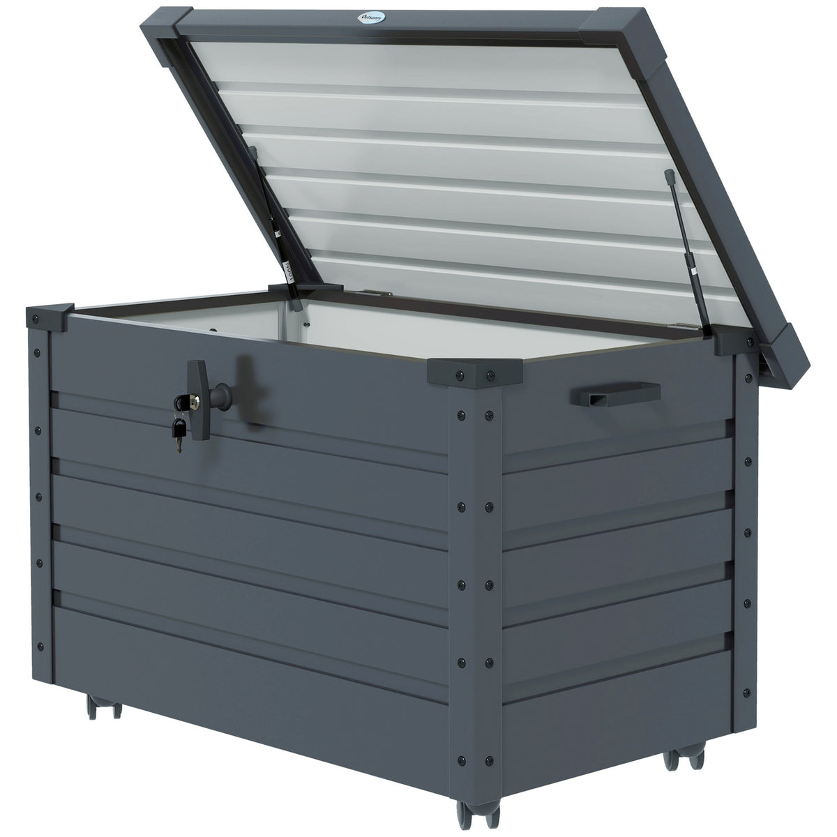Garden box, storage box with wheels, storage box with lock, handle, garden chest for balcony, terrace 100 x 62 x 65 cm, dark gray