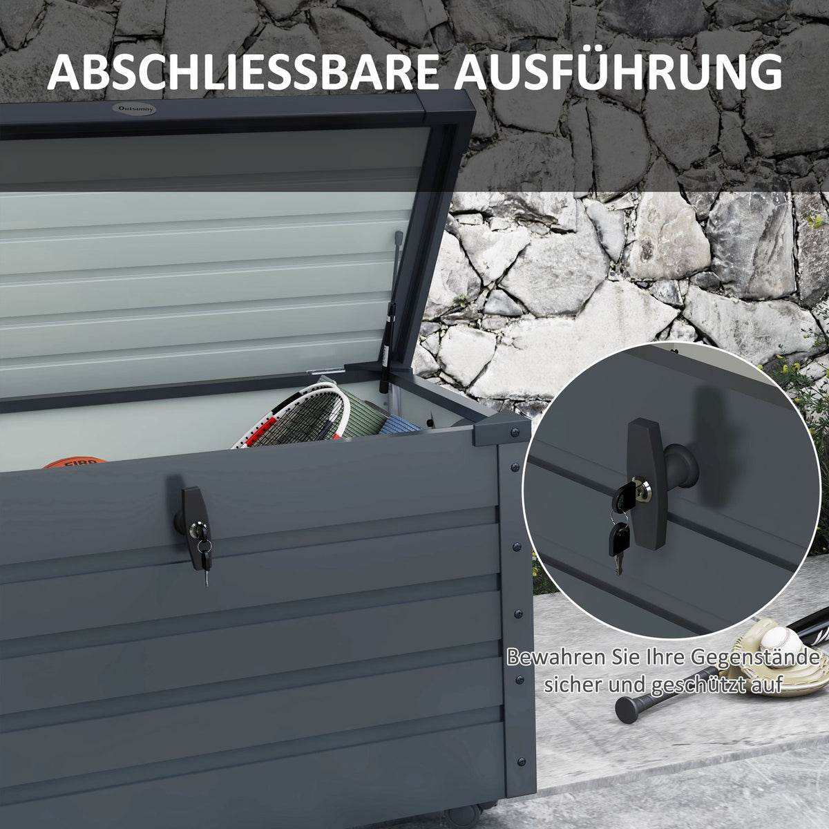Garden box, storage box with wheels, storage box with lock, handle, garden chest for balcony, terrace 100 x 62 x 65 cm, dark gray