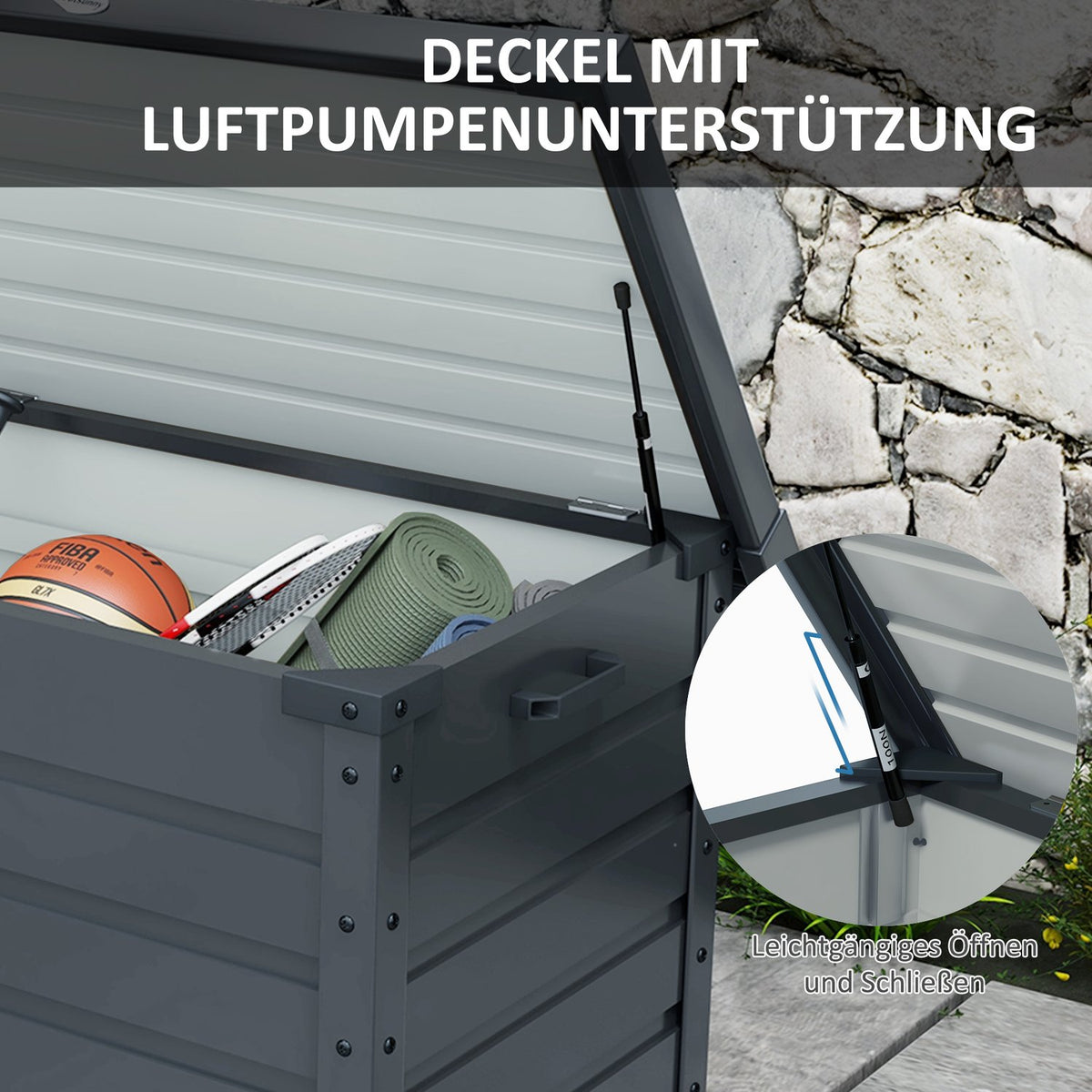 Garden box, storage box with wheels, storage box with lock, handle, garden chest for balcony, terrace 100 x 62 x 65 cm, dark gray