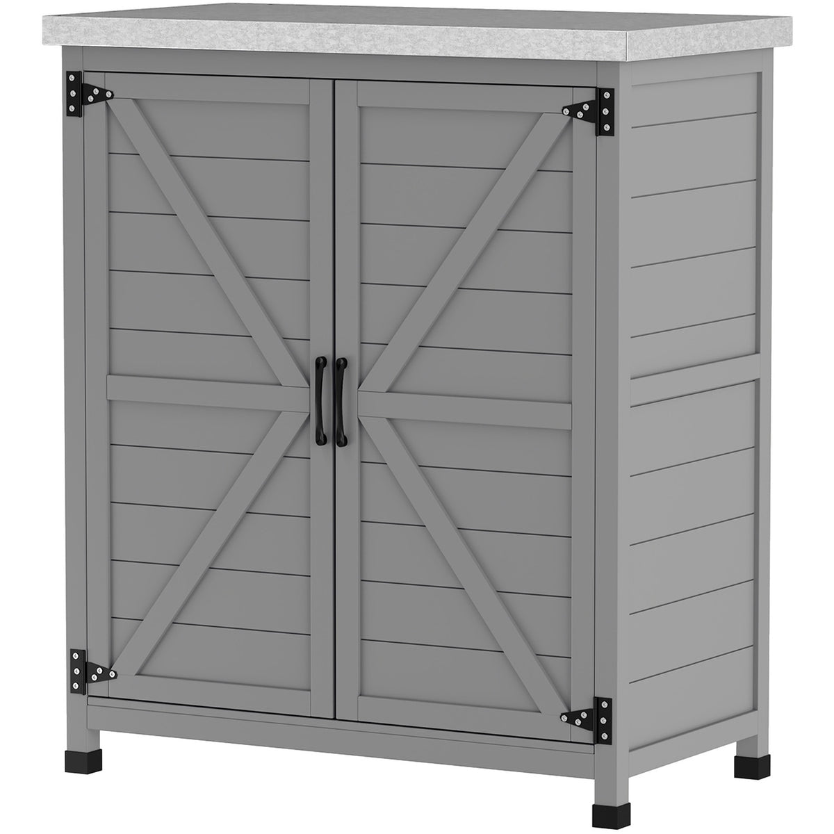 Garden cabinet wooden outdoor weatherproof tool shed with worktop, double door, shelf, equipment cabinet storage cabinet multi-purpose cabinet for garden, terrace 79 x 43 x 92 cm gray
