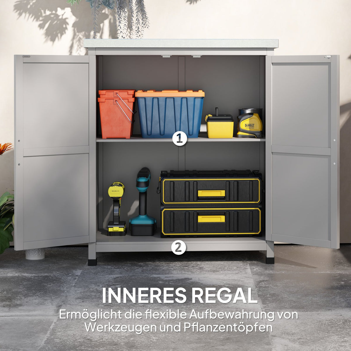 Garden cabinet wooden outdoor weatherproof tool shed with worktop, double door, shelf, equipment cabinet storage cabinet multi-purpose cabinet for garden, terrace 79 x 43 x 92 cm gray