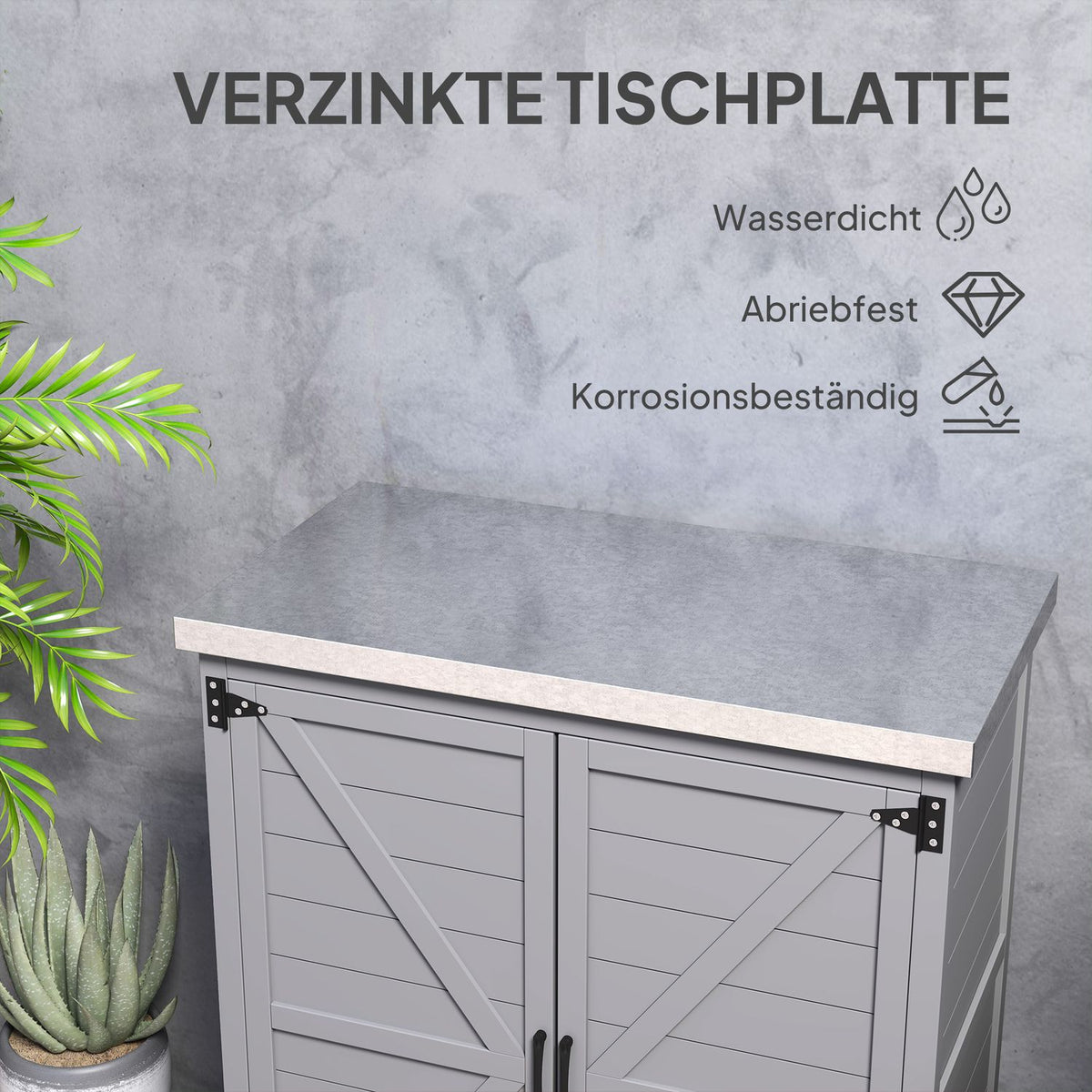 Garden cabinet wooden outdoor weatherproof tool shed with worktop, double door, shelf, equipment cabinet storage cabinet multi-purpose cabinet for garden, terrace 79 x 43 x 92 cm gray