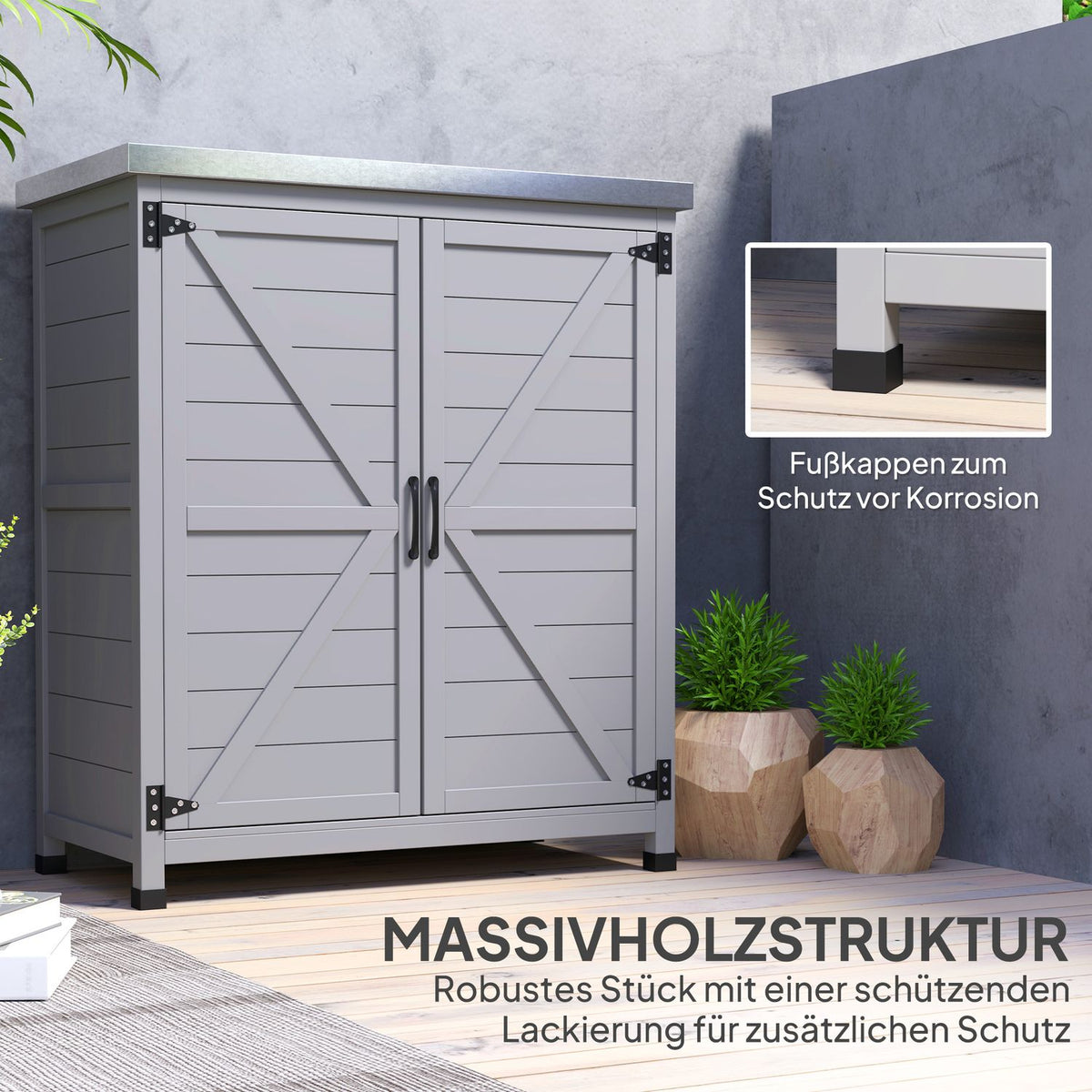 Garden cabinet wooden outdoor weatherproof tool shed with worktop, double door, shelf, equipment cabinet storage cabinet multi-purpose cabinet for garden, terrace 79 x 43 x 92 cm gray
