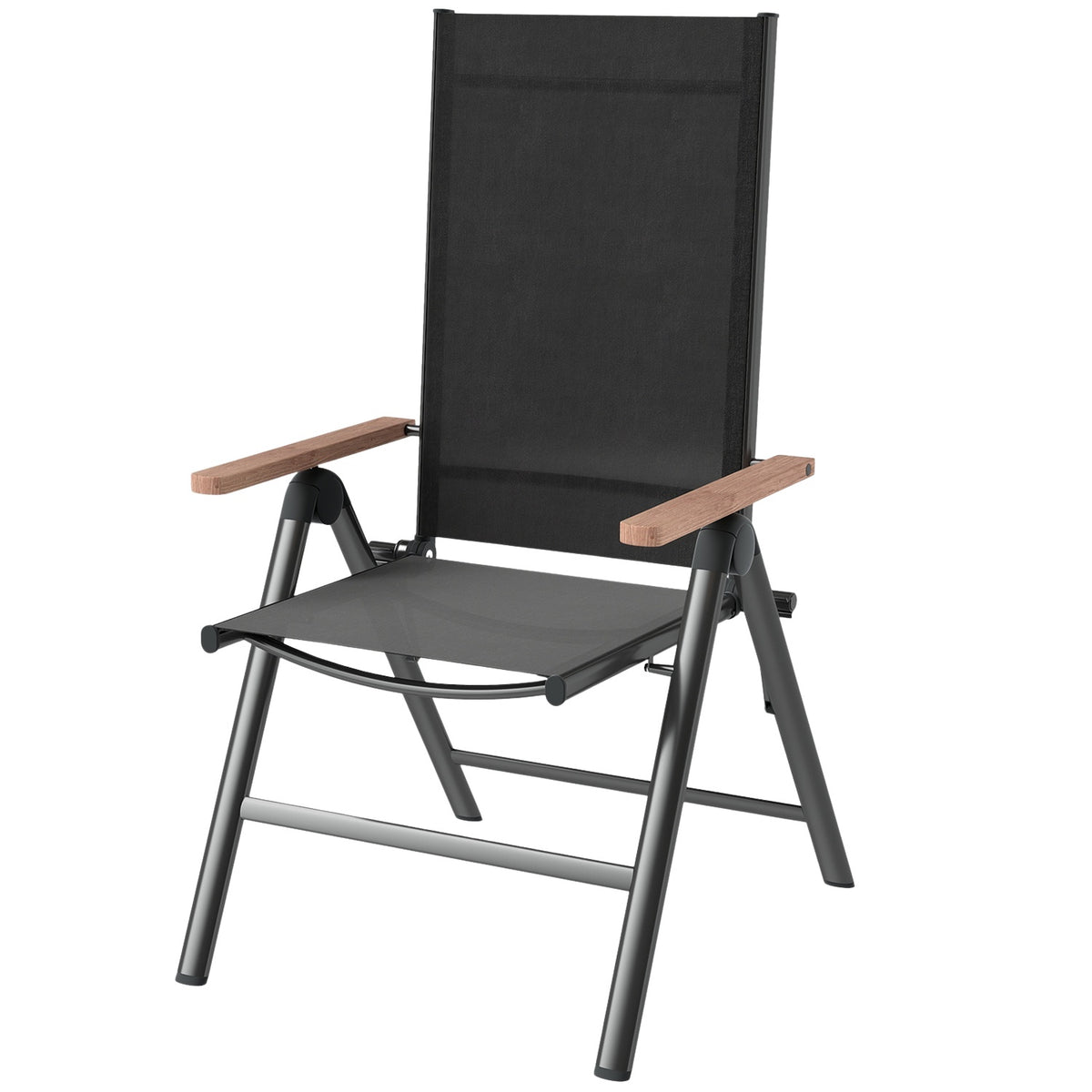 Garden chair made of steel, folding chair with armrests, foldable balcony chair, camping chair, 120 kg load capacity, high-back patio chair for garden, balcony, 60 x 73 x 108 cm, black