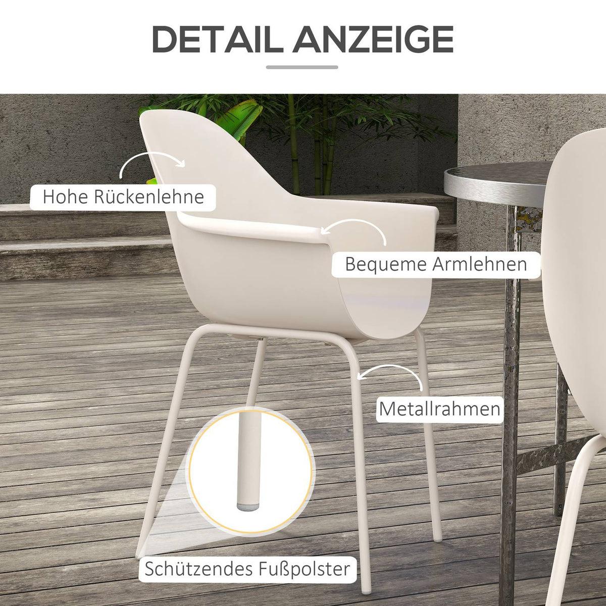 Garden chair set of 4 stacking chairs with backrest armrest balcony chairs dining chair for garden up to 120 kg gray